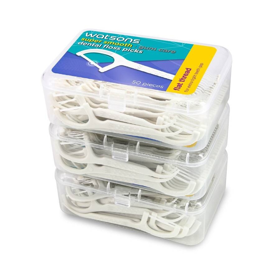 Watsons Super Smooth Flat Thread Dental Floss Picks 50s x 3 Boxes.