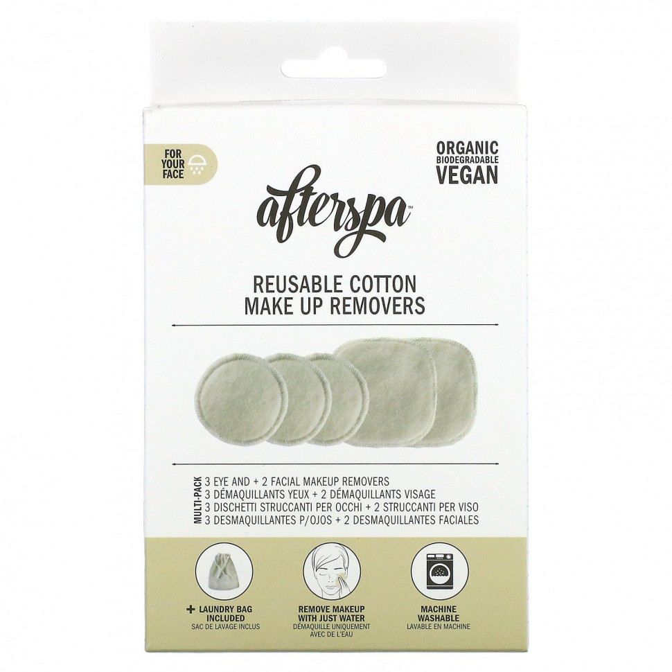 AfterSpa, Многоразовые средства для снятия макияжа из хлопка, набор из 6 предметов