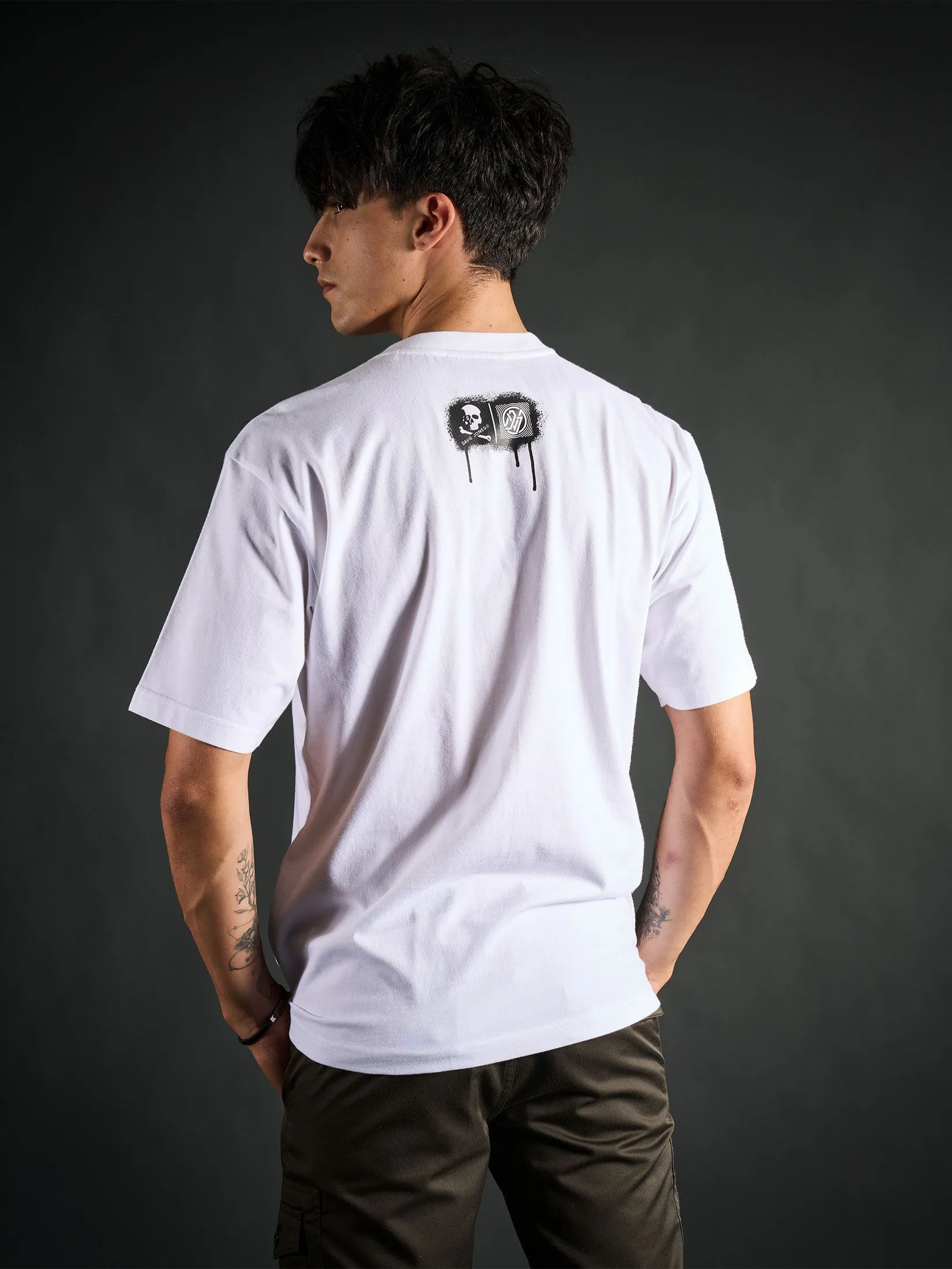 DAVIE JONES Men's T-Shirt Graphic Print Oversized Fit White