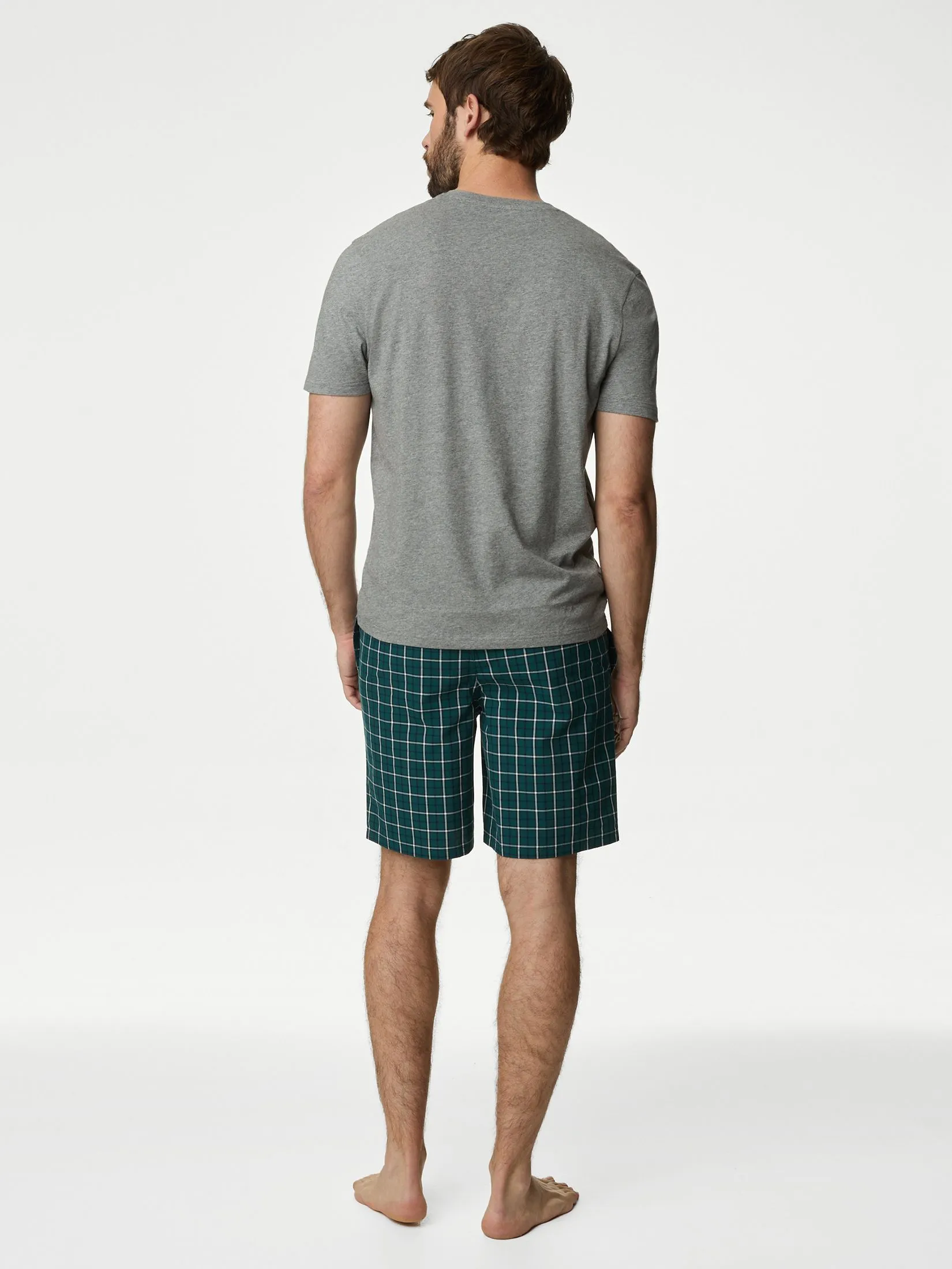 MARKS & SPENCER Men Pyjama Set Pure Cotton Checked Teal Mix