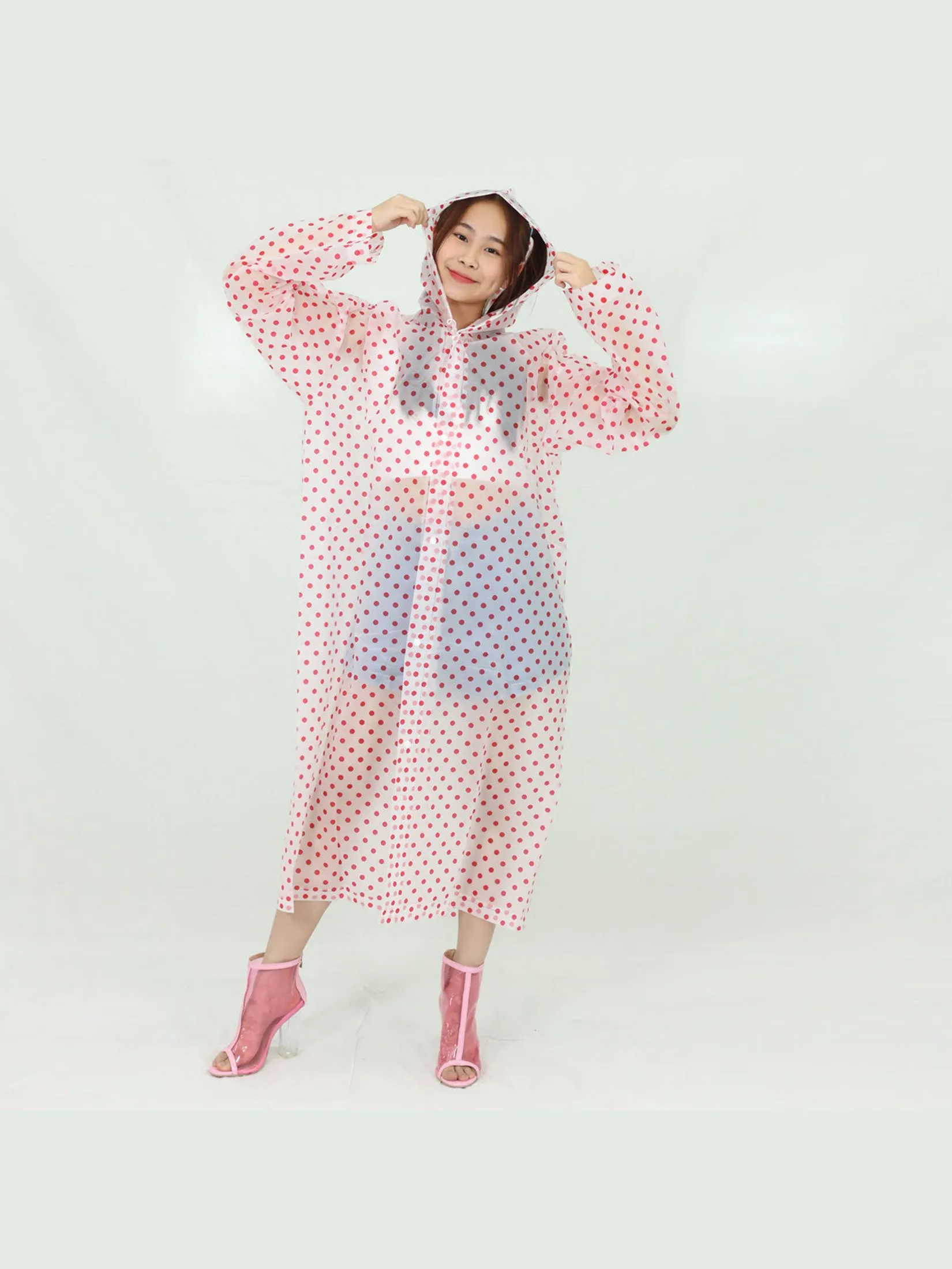 OTHERS Polka dot free size rain coat-RED