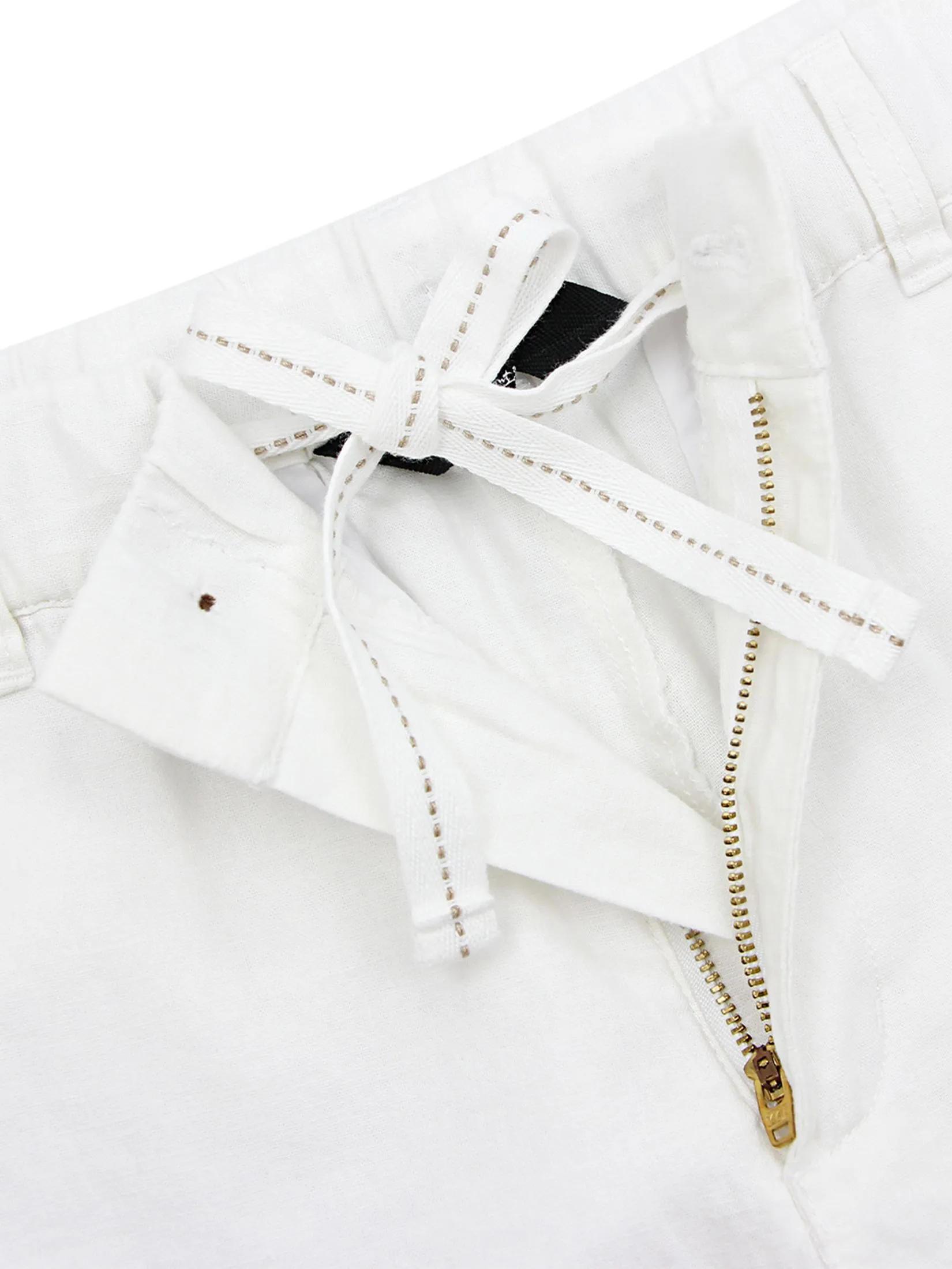 GIORDANO Men's Drawstring Elastic Waist Bermuda Linen Shorts Signature White