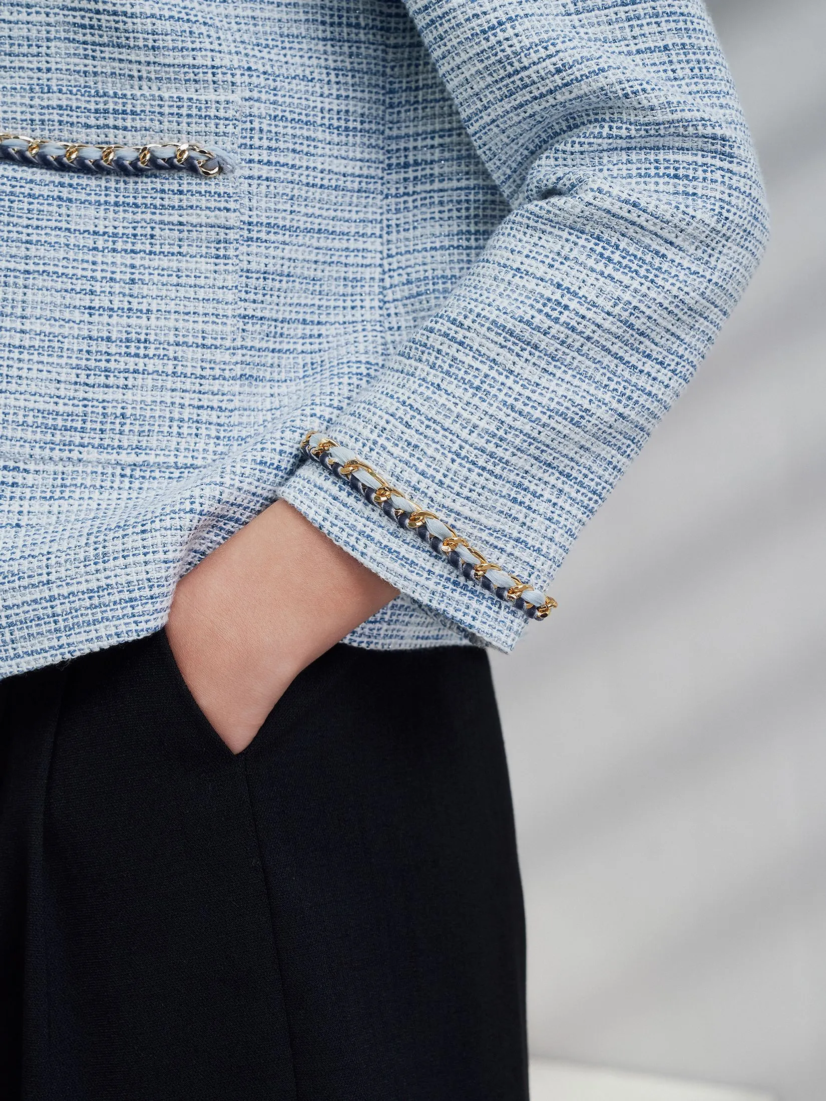 G2000 Women Clothing Cotton Blend Metallic Tweed Jacket Regular Fit - Blue