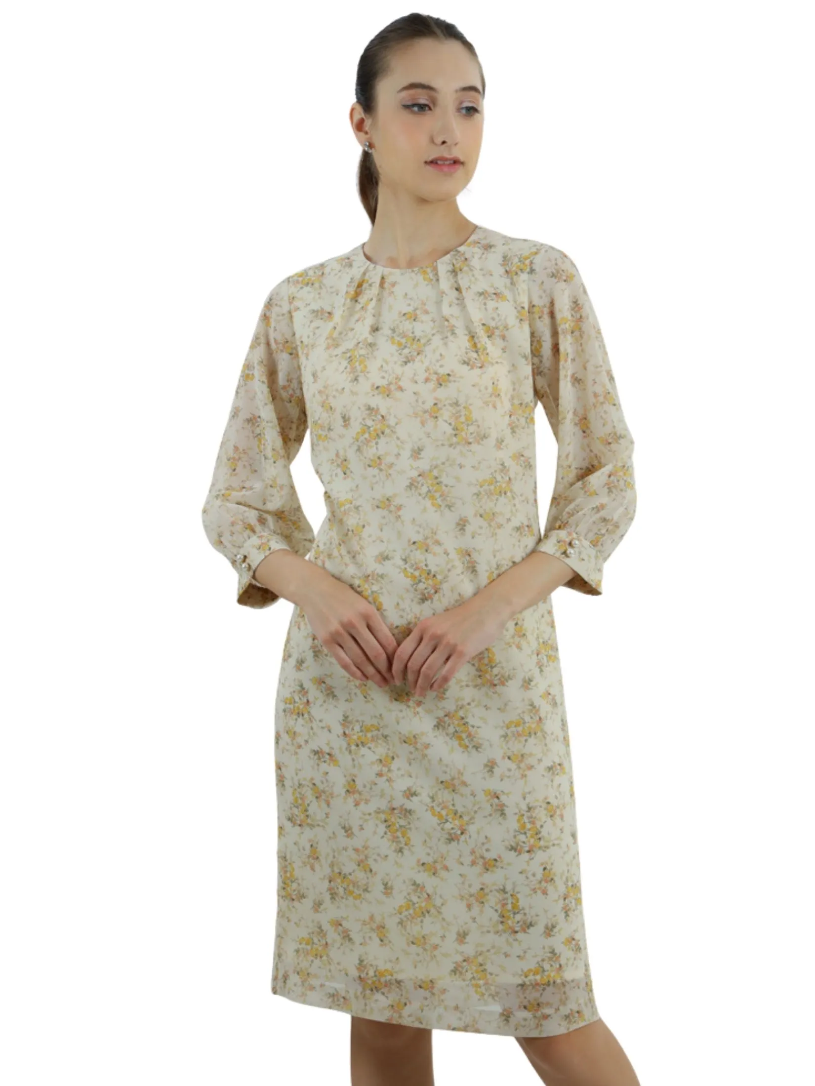 VERONIQA Women Dress Short Sleeves Chiffon Angora Cream