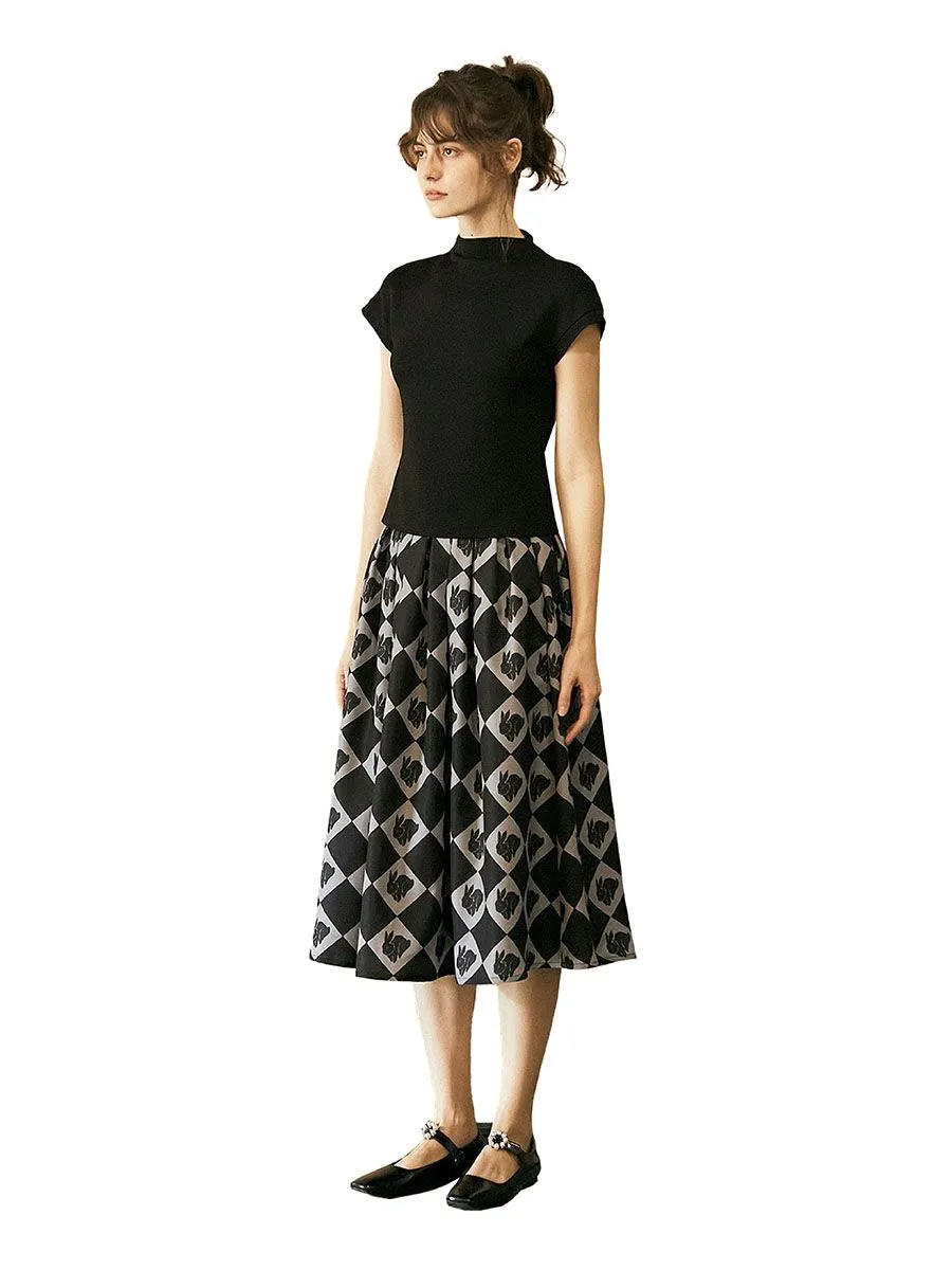 XUNRUO Women Black Rabbit Pattern Skirt