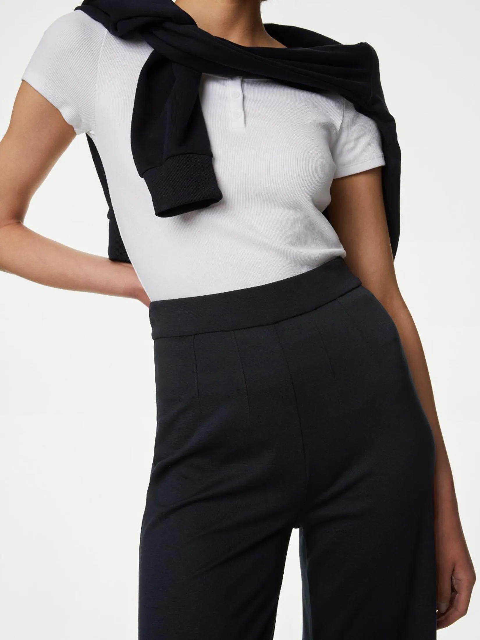 MARKS & SPENCER Women Wide Leg Trousers With Stretch Jersey