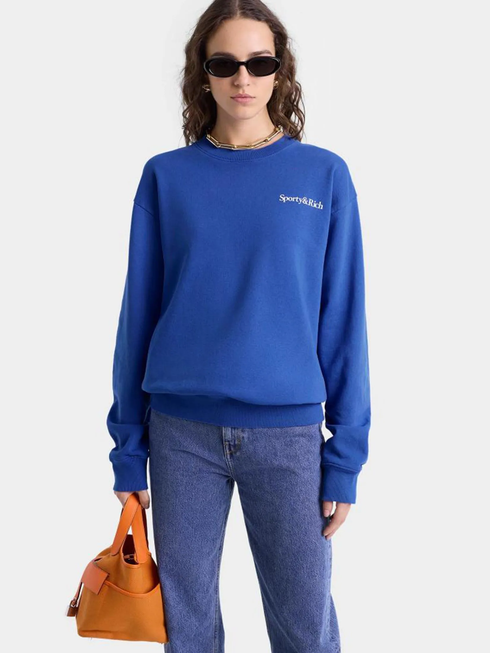 SPORTY & RICH Unisex Sweatshirt Crewneck Health Is Wealth Team Blue/White