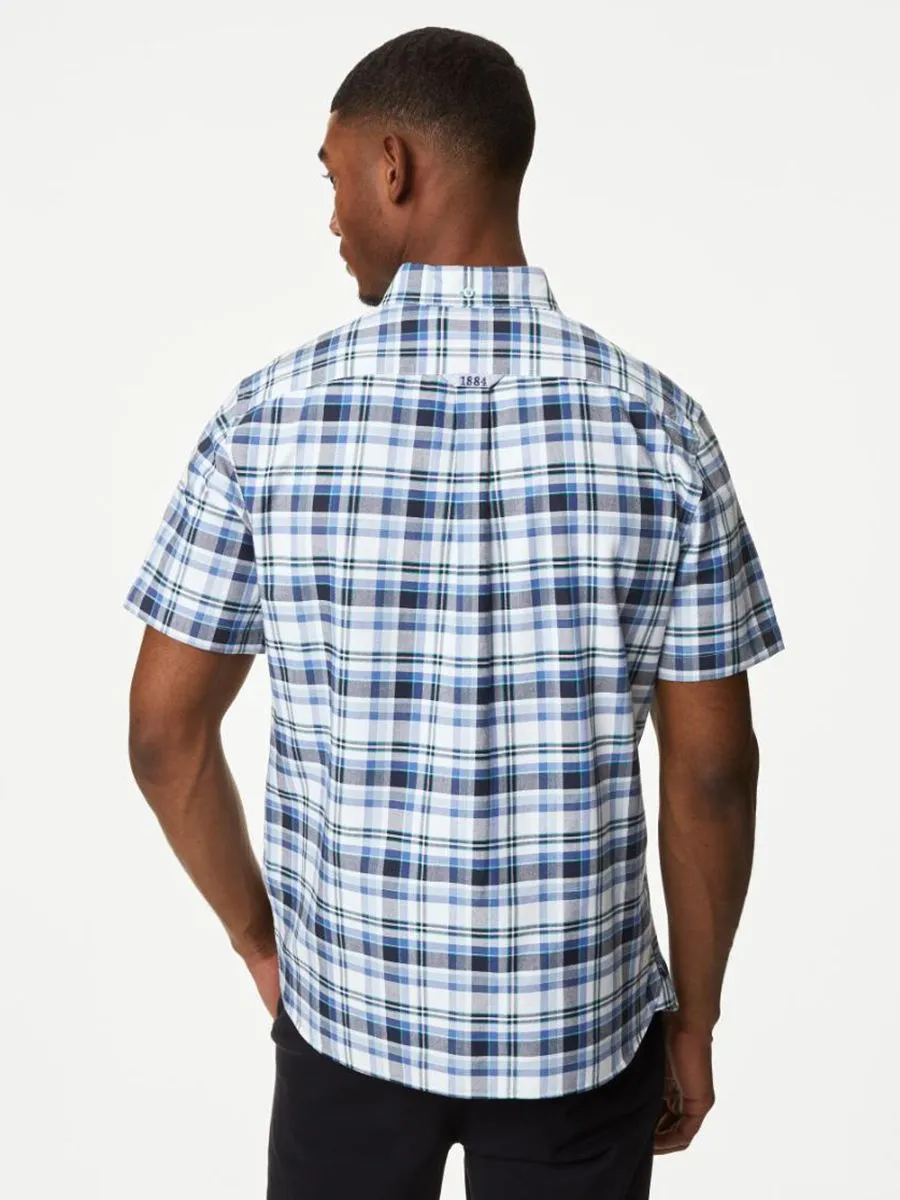 MARKS & SPENCER Men Shirt  Easy Iron Pure Cotton Check Oxford Z4_White Mix