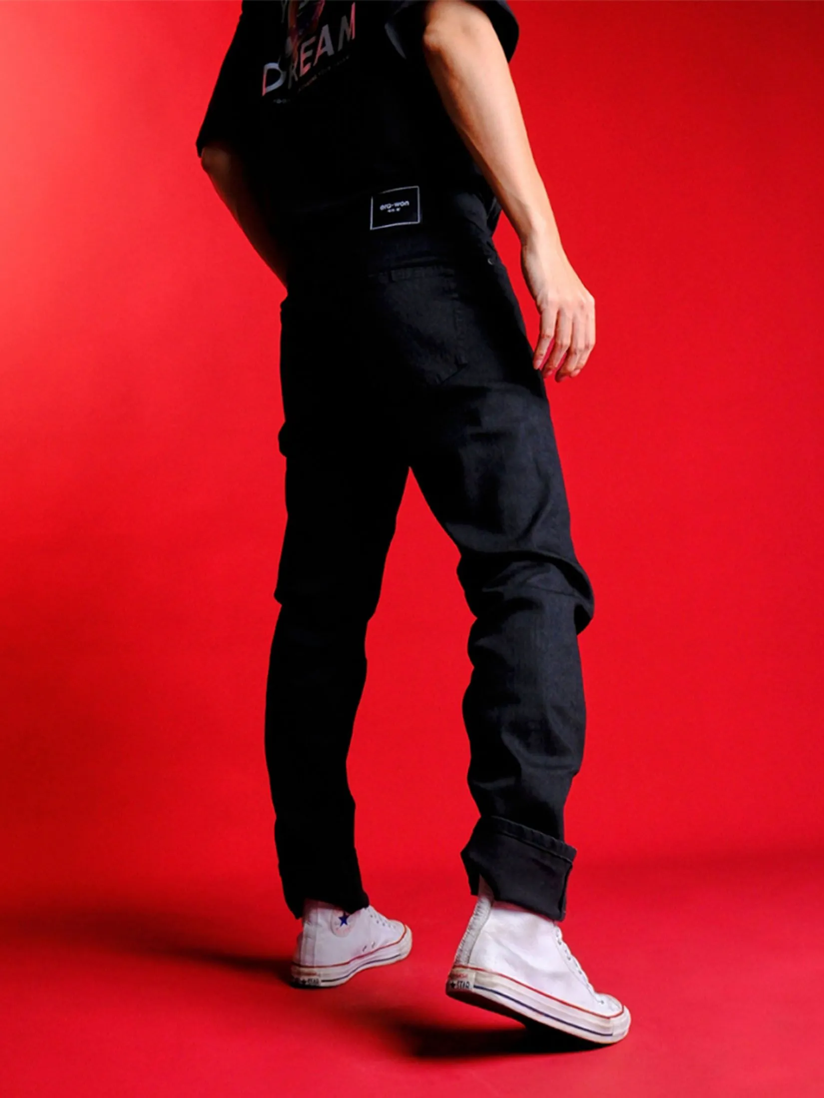 ERA-WON Men's Denim Slim Jeans Black legend