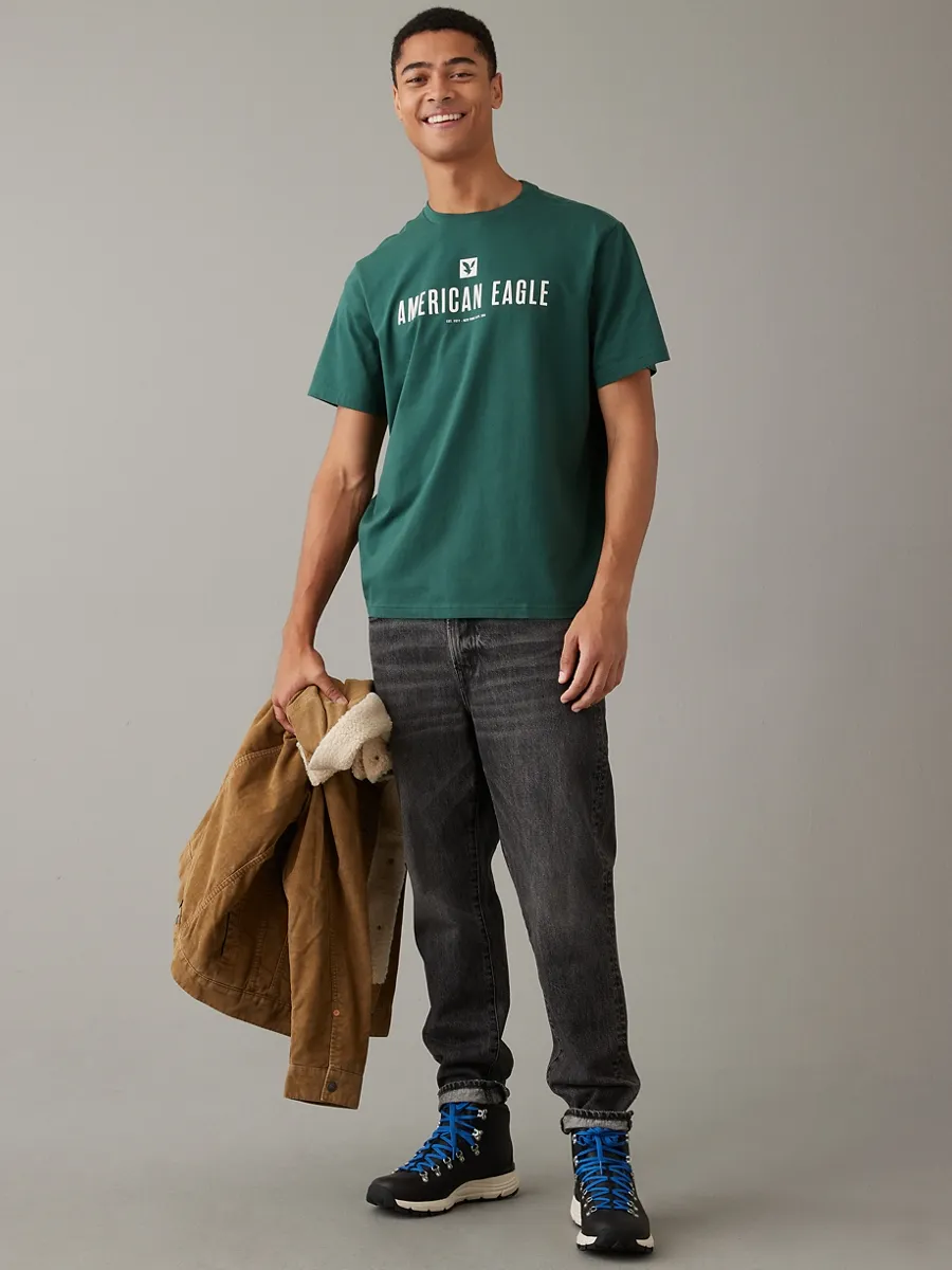 AMERICAN EAGLE MEN G SS CORE BRAND SET IN TEE- PC DYE + SERIOUSLY SOFT WASH 299 GATSBY GREEN