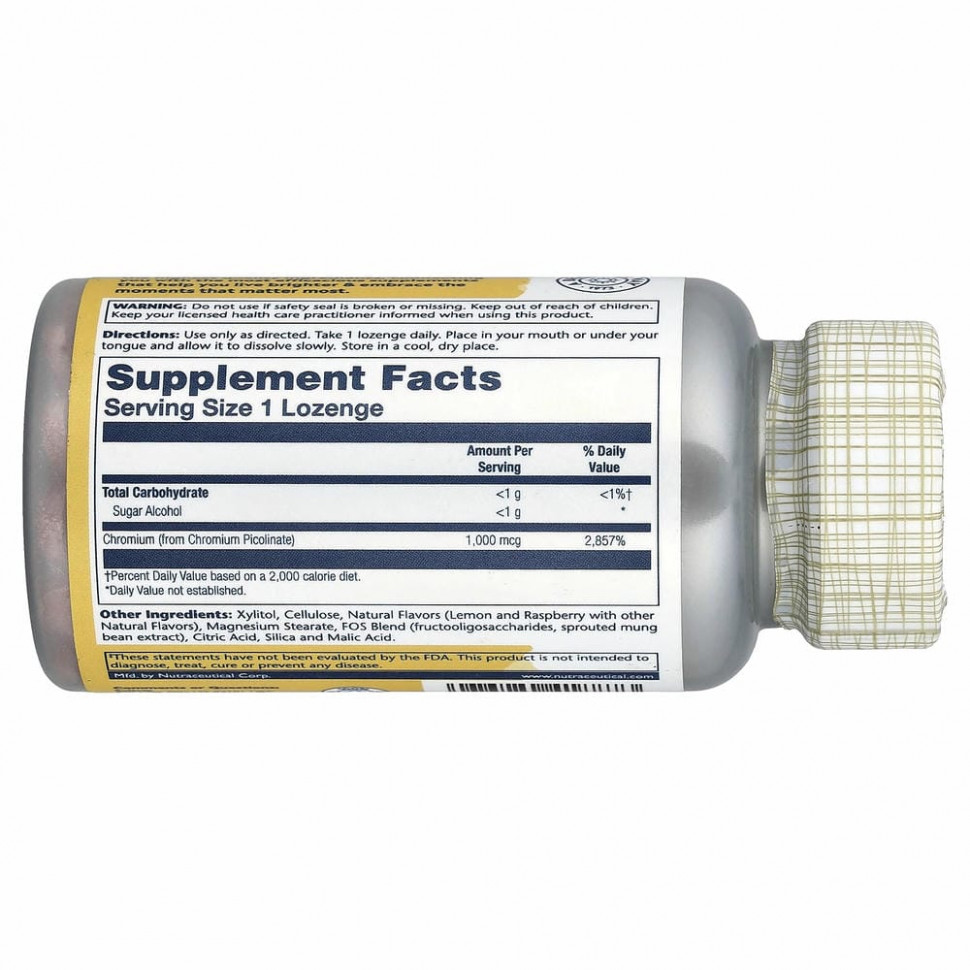 Solaray, Пиколинат хрома, натуральный лимон и малина, 1000 мкг, 100 пастилок