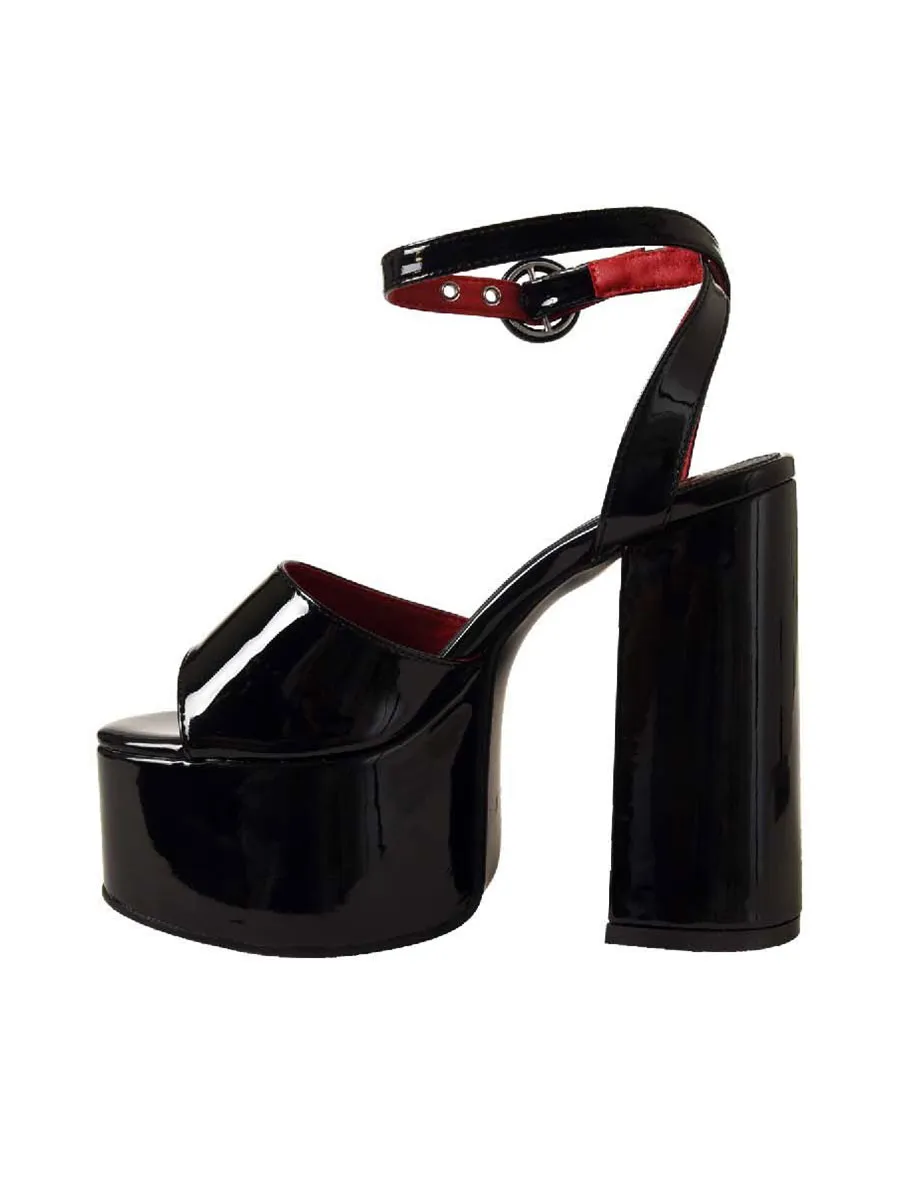 VILLAINS SF YUZA Women s Platform Heeled Sandals BLACK PATENT