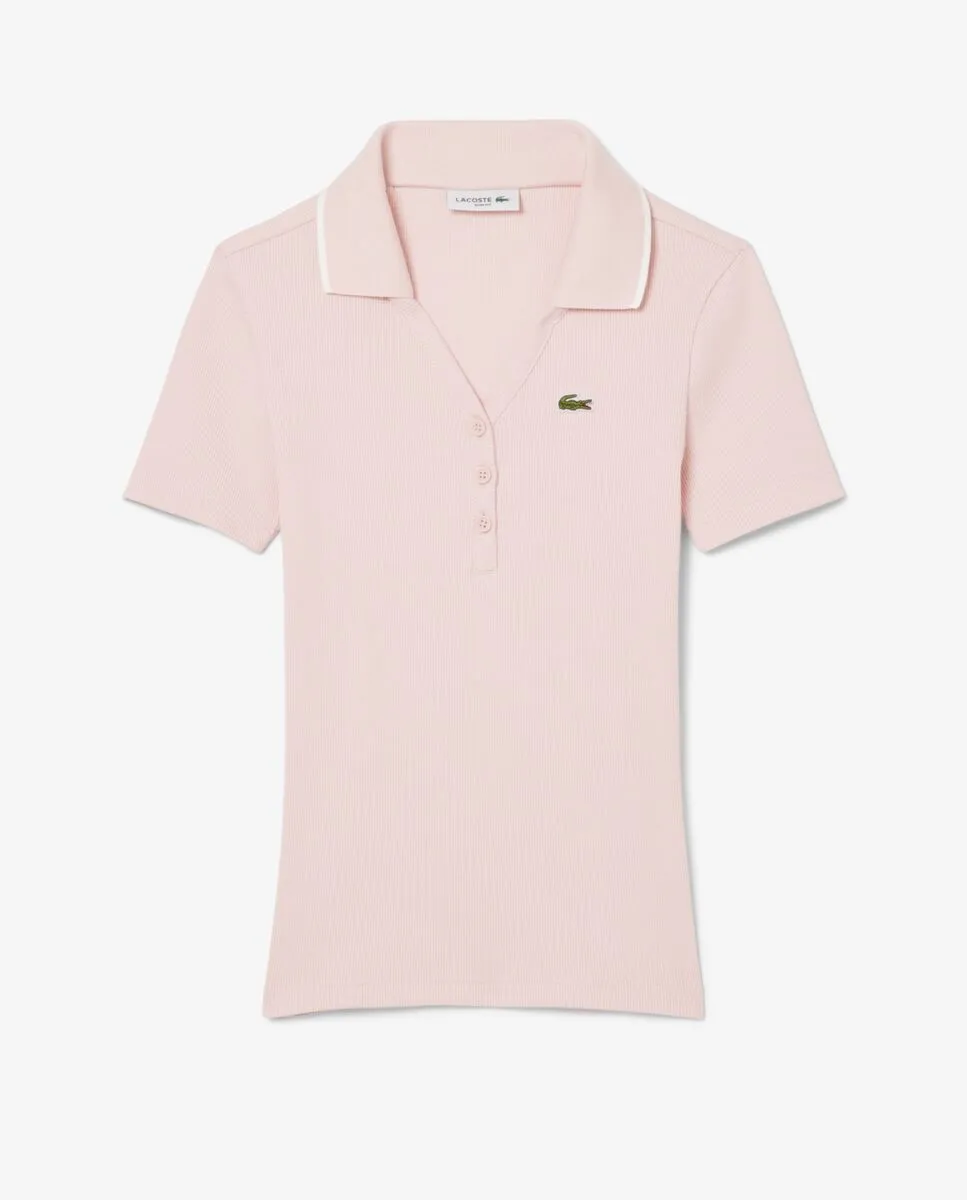 LACOSTE L.12.D Slim Fit Contrast Collar Polo Shirt Pink Size - 34 EU