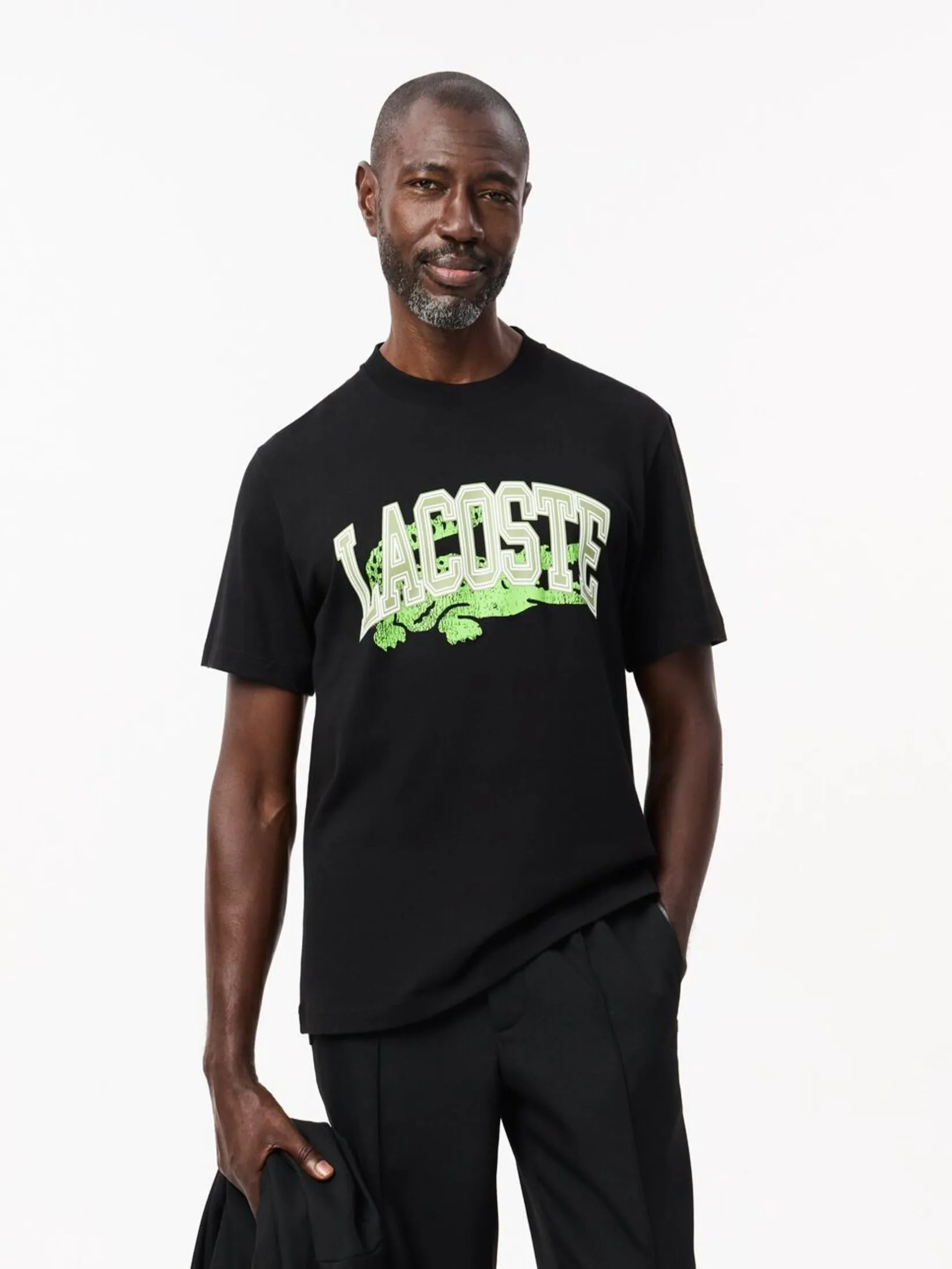 LACOSTE Cotton Jersey Signature T-shirt Black