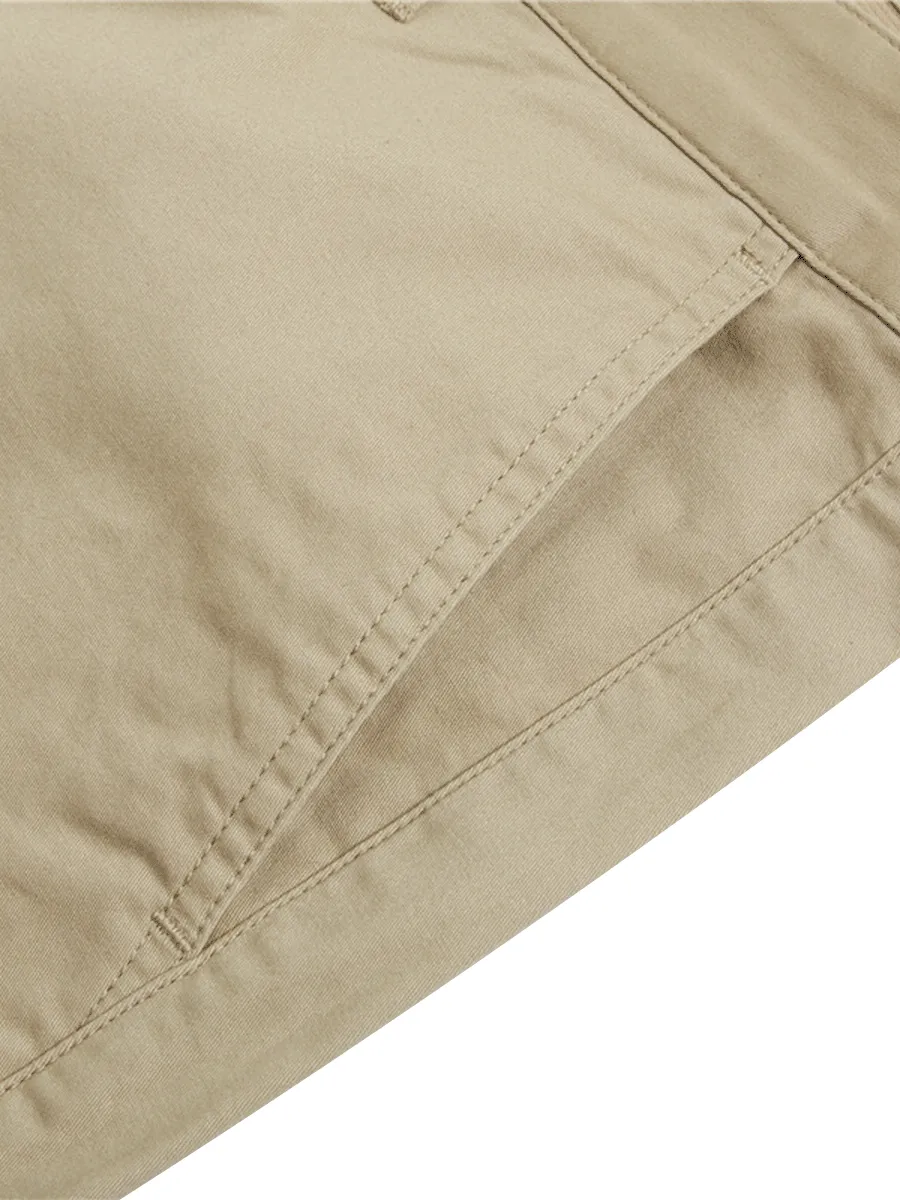 GIORDANO Women's Twill Mid-Rise Slim Fit Pocket Shorts (180 Elastic Waistband) Khaki