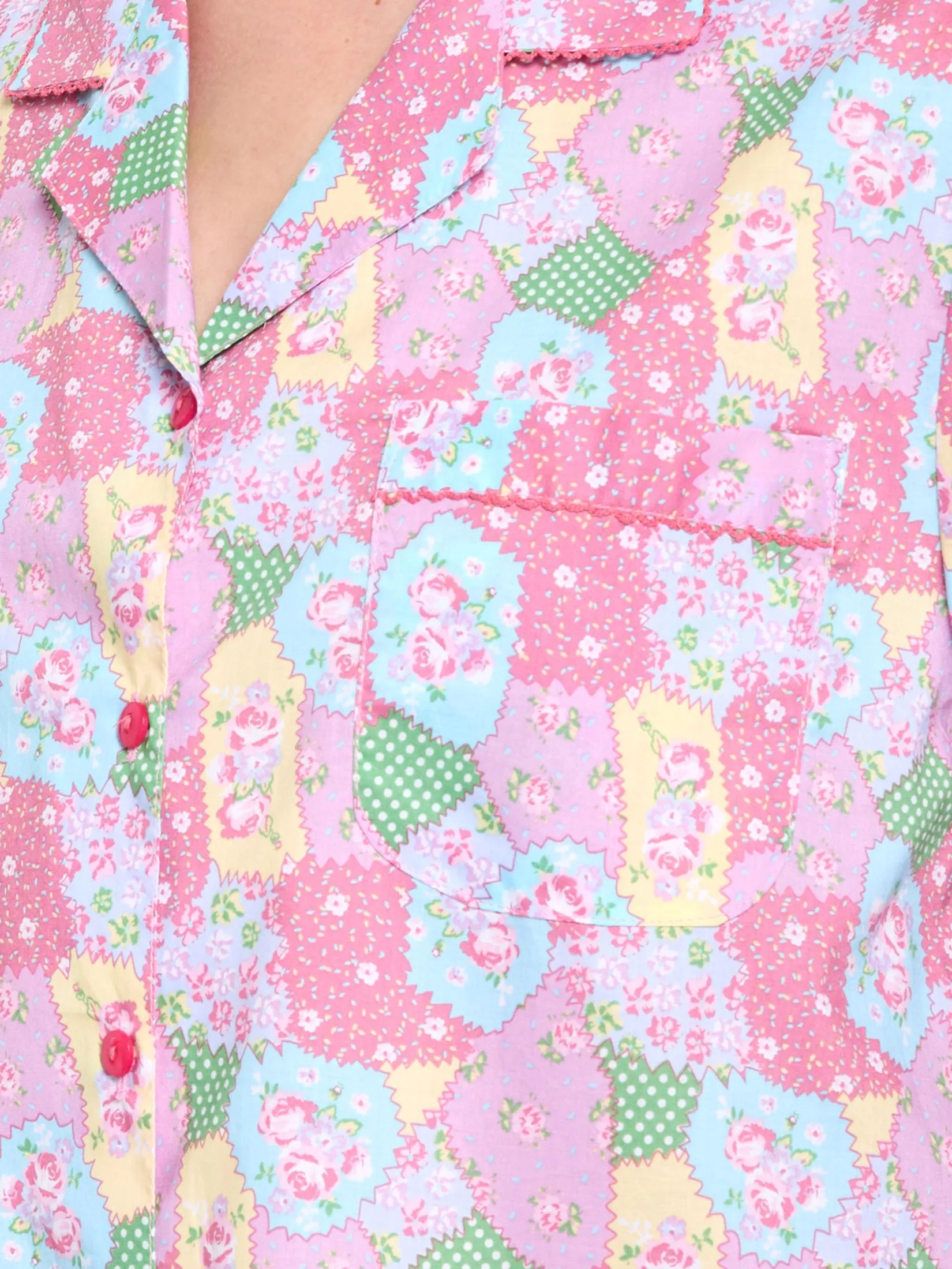 CLAUDIA'S ROMANCE Women Pyjamas Set Hawaiian Shirt Short Sleeves + Cropped Pants Pink