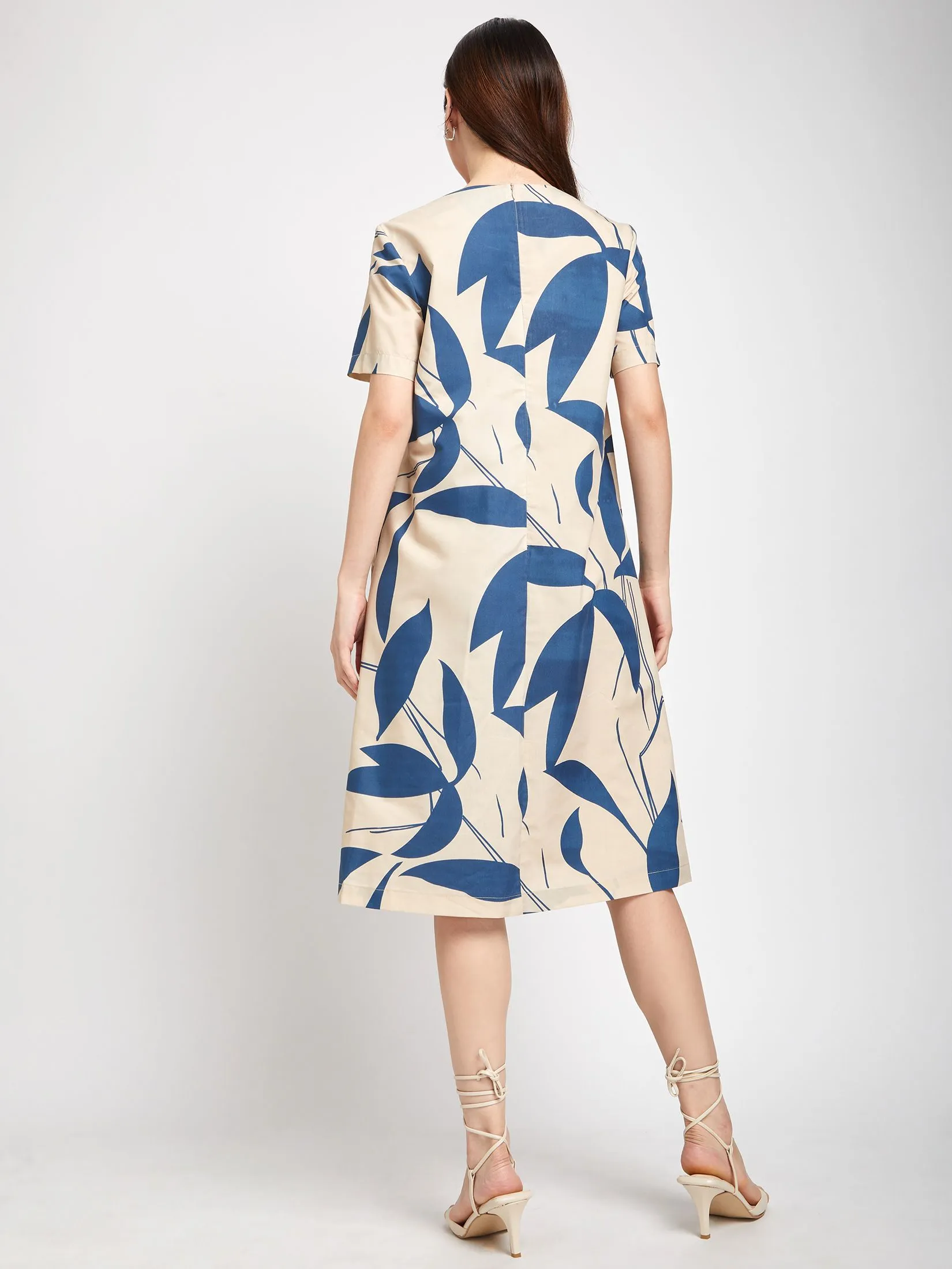 NEXT PHASE Women Midi Dress Short Sleeves Print