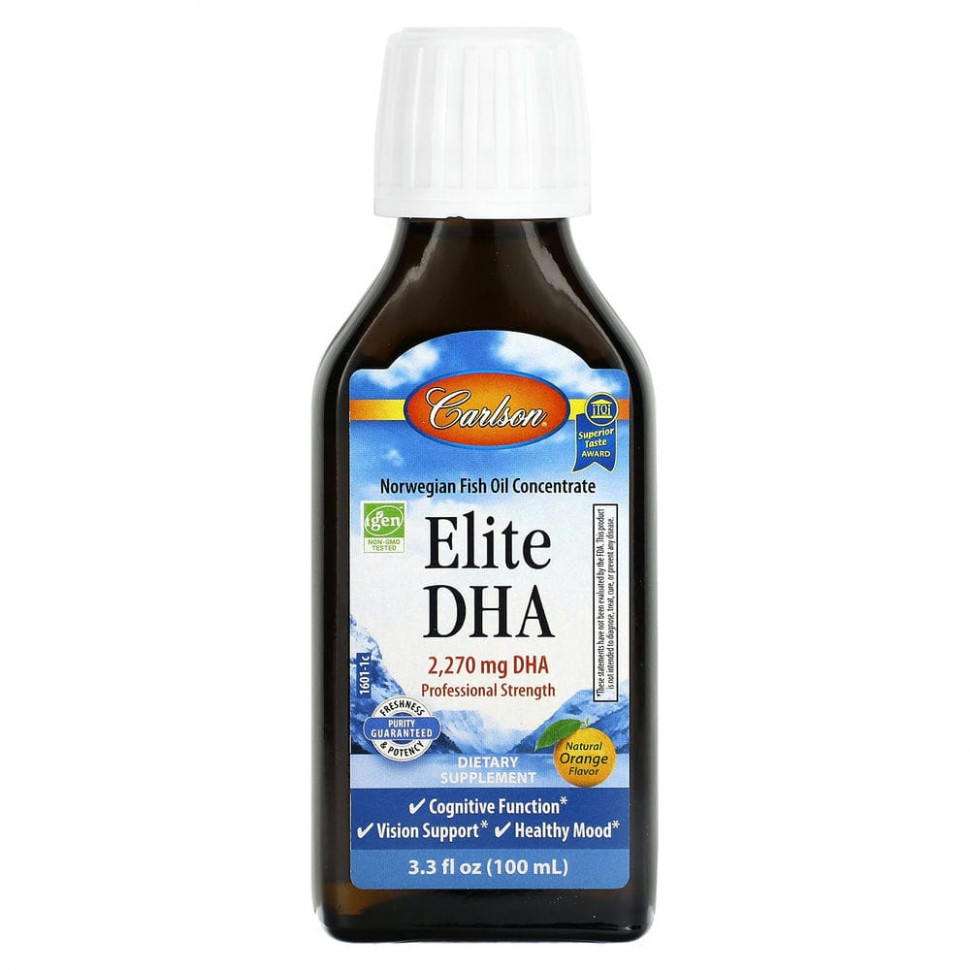 Carlson Labs, Elite DHA натуральный апельсиновый вкус, 2270 мг, 100 мл (3,3 жидк. унции)