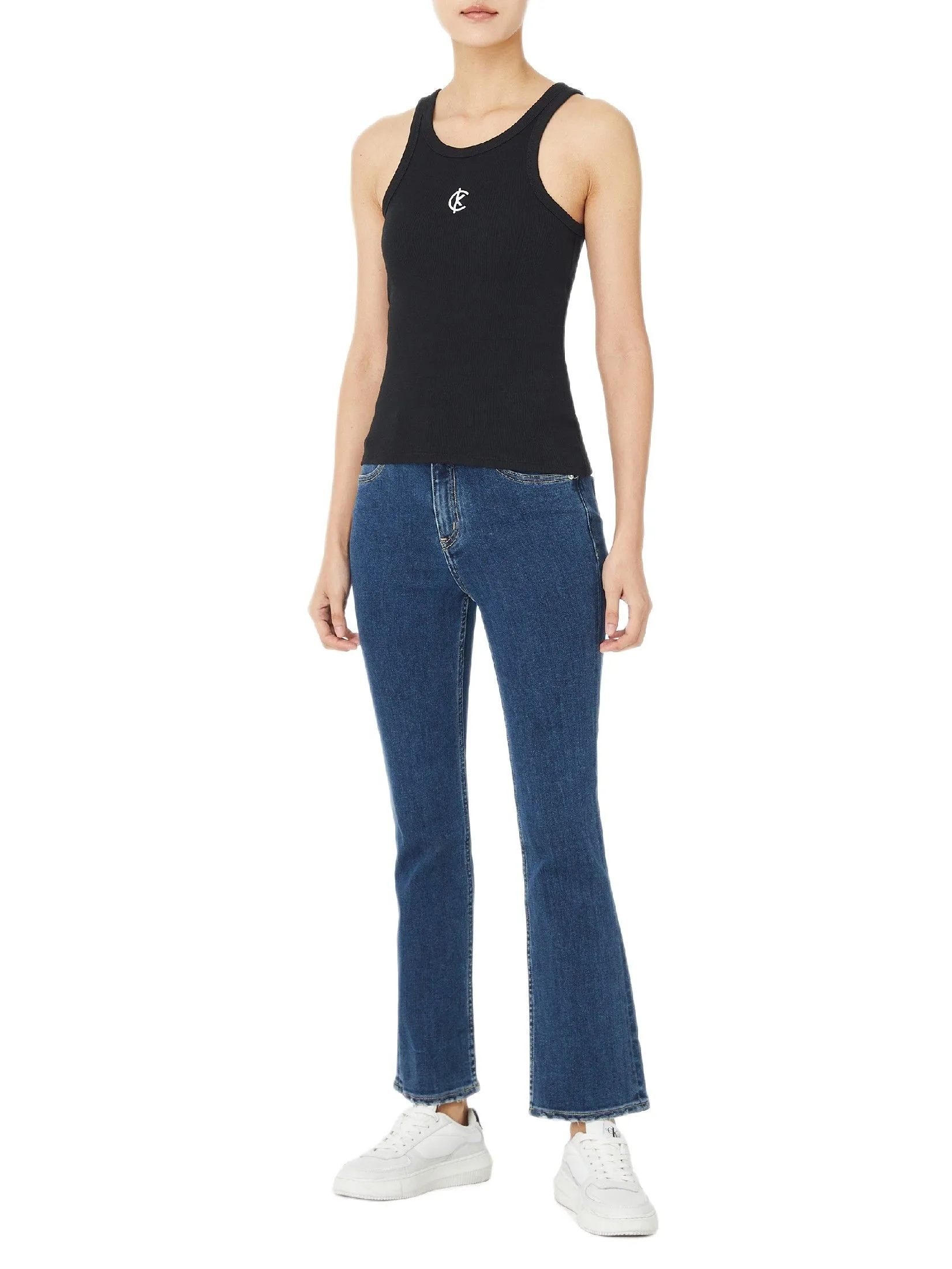 CALVIN KLEIN Women's Cotton Contour Lip CK Tank Black