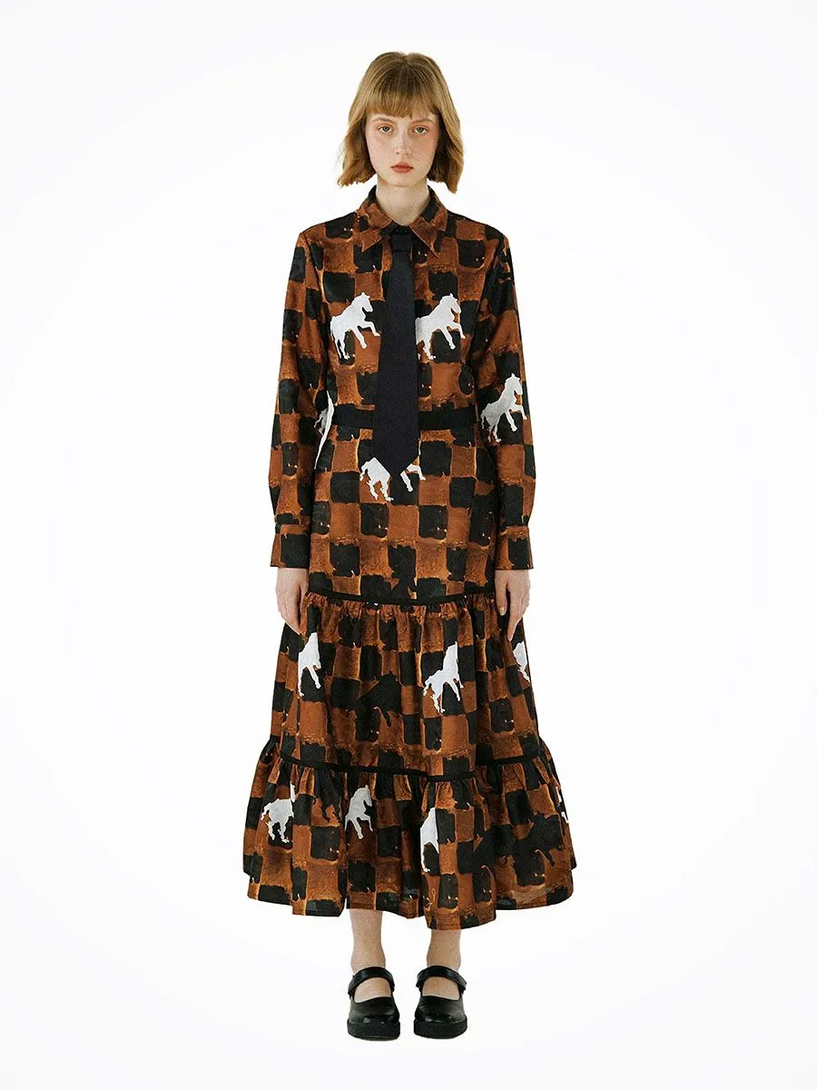 XUNRUO Women Royal Checkmate Skirt Brown