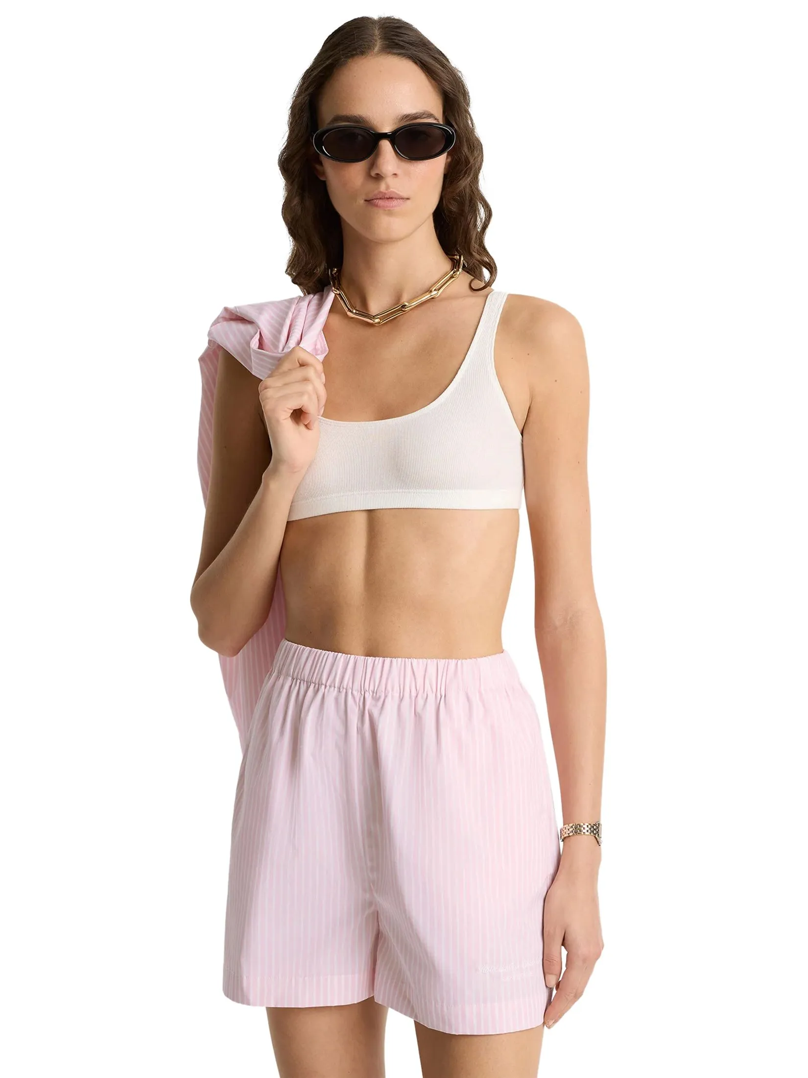 SPORTY & RICH Women Shorts Eden Script Poplin