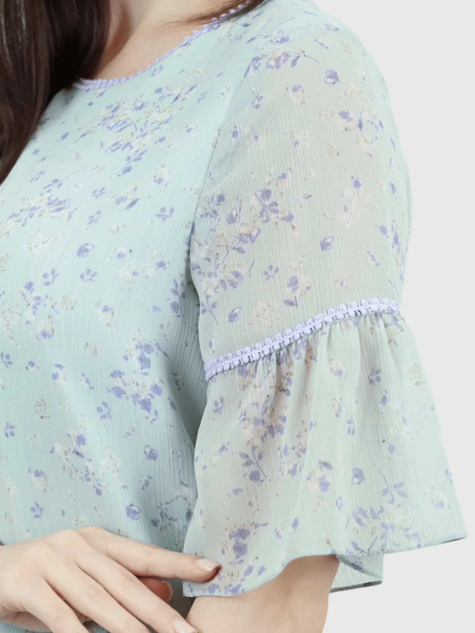 VERONIQA Women Dress Short Sleeves Chiffon Angora Green