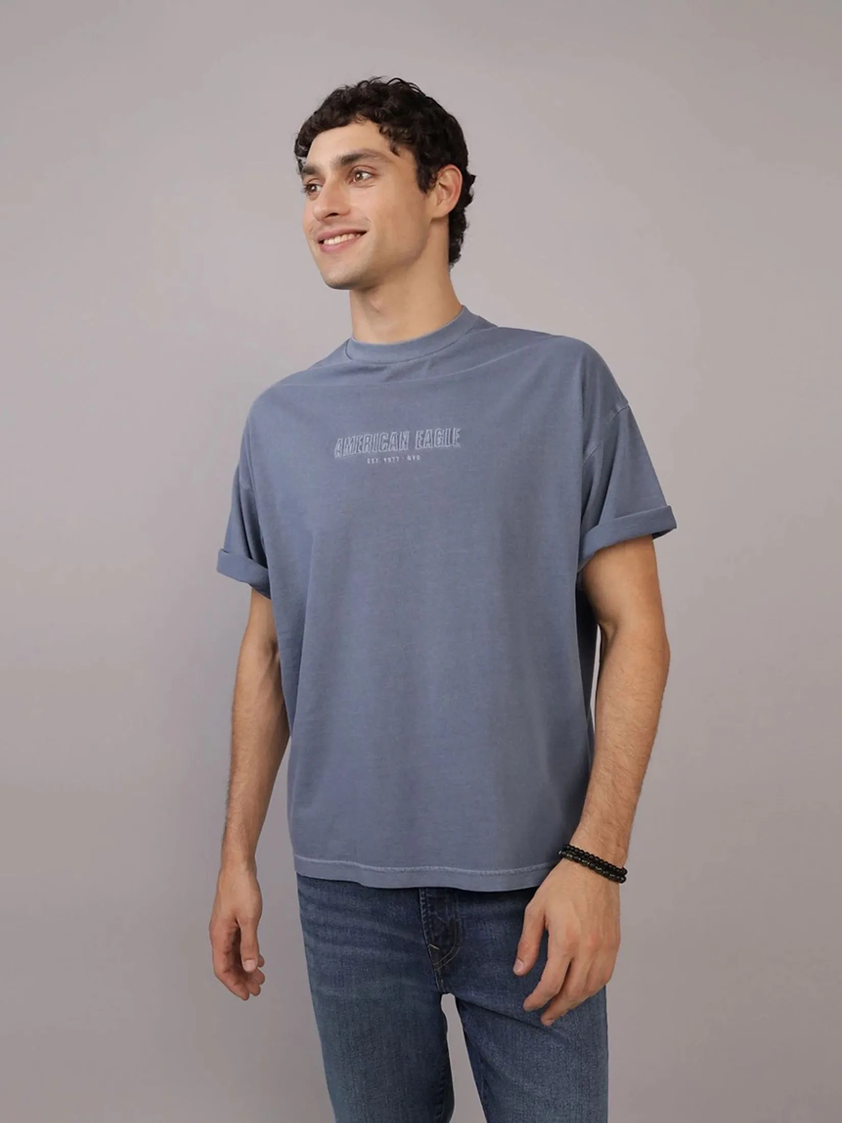 AMERICAN EAGLE MEN G SS BTS1 OS SET IN TEE- PGD 421 BLUE VIBE