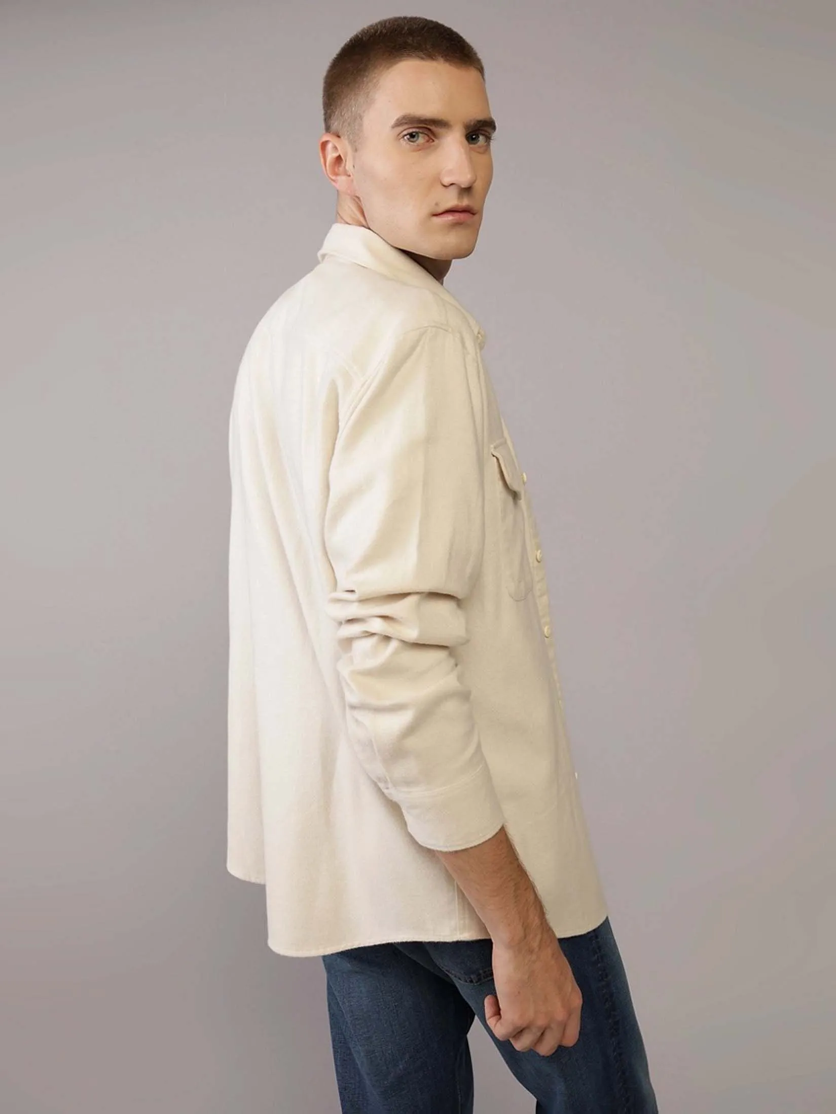 AMERICAN EAGLE MEN ICED LATTE CF CSC MARTIN FLANNEL SHIRT 210 BONE KHAKI