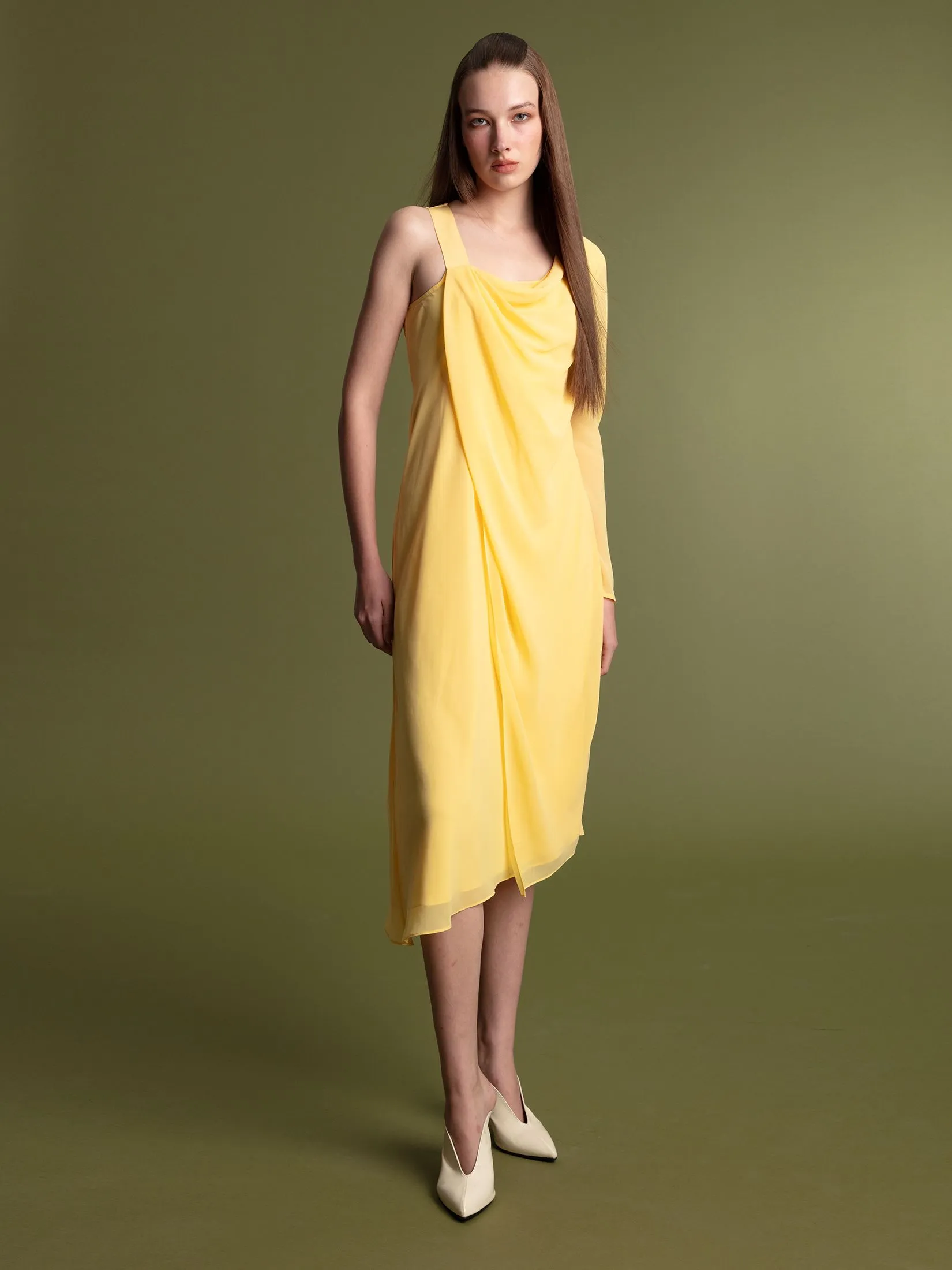 ARCHIVE026 Sheer Asymmetric Dress In Yellow