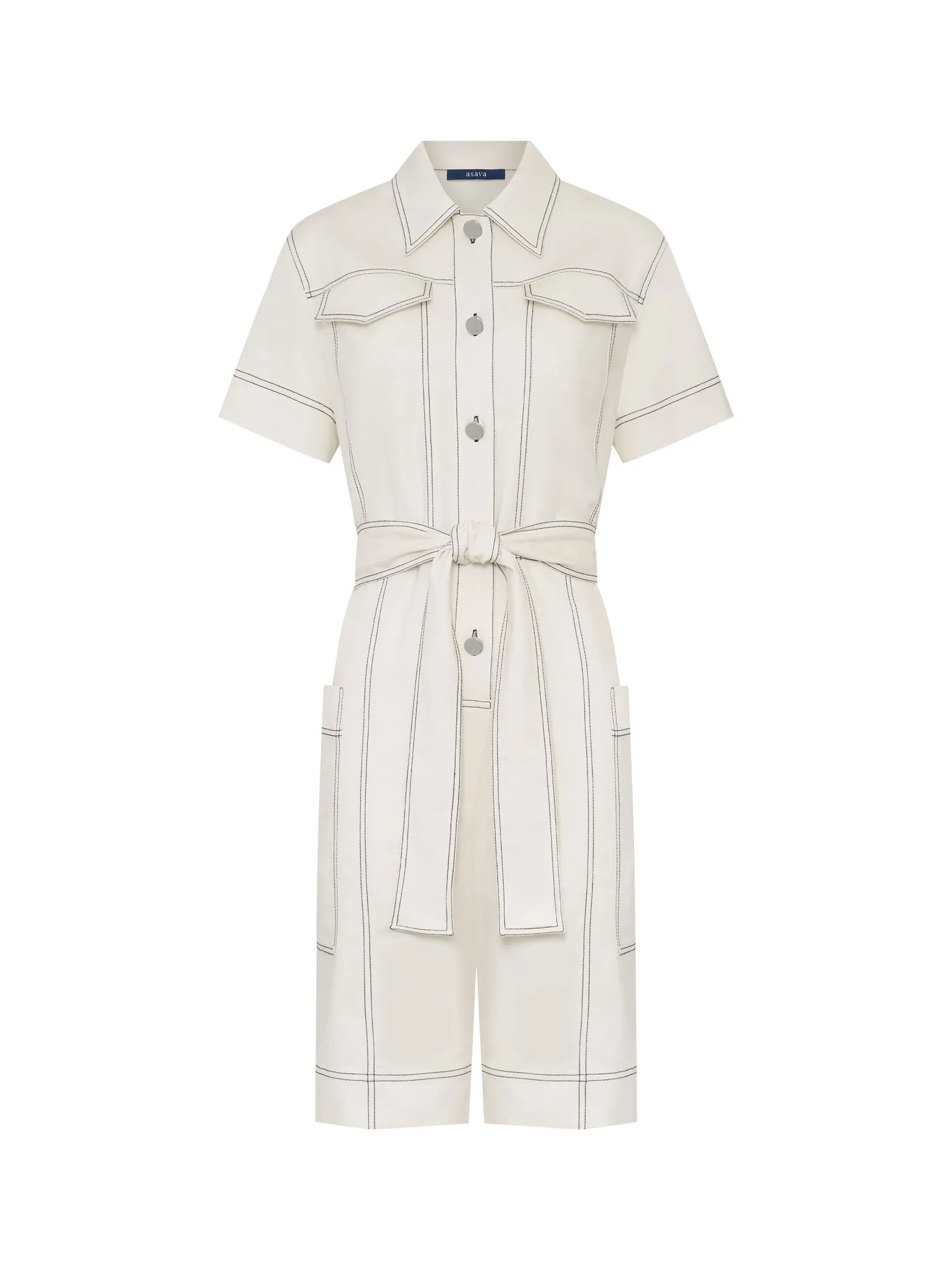 ASAVA ( SS25) Zena Women Short Sleeve Playsuit White