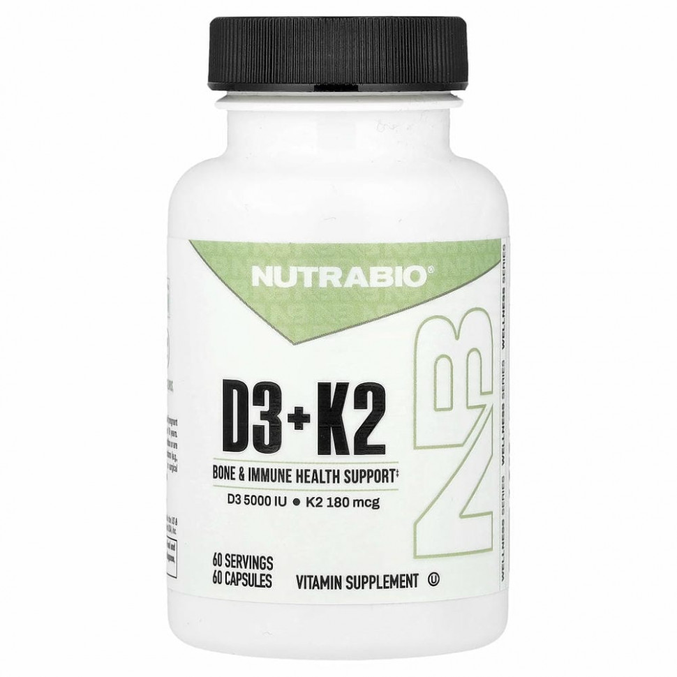NutraBio Labs, D3 K2, 60 Veggie Capsules