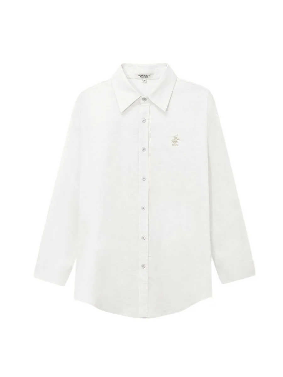 BEVERLY HILLS POLO CLUB Men Cotton Linen Relax Fit Shirt Long Sleeve, Cream