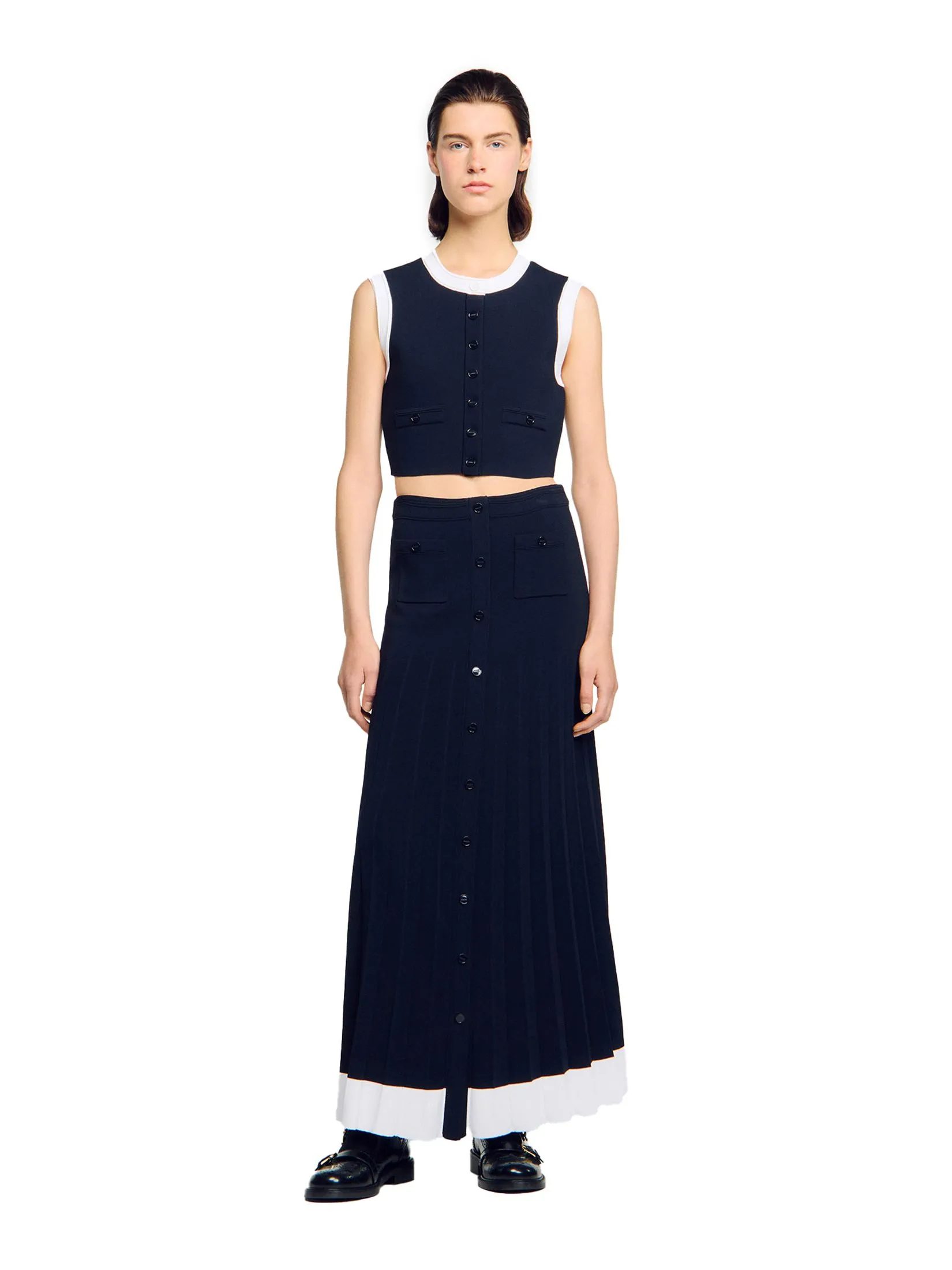 SANDRO Long Two-Tone Knit Skirt Size - 40 EU