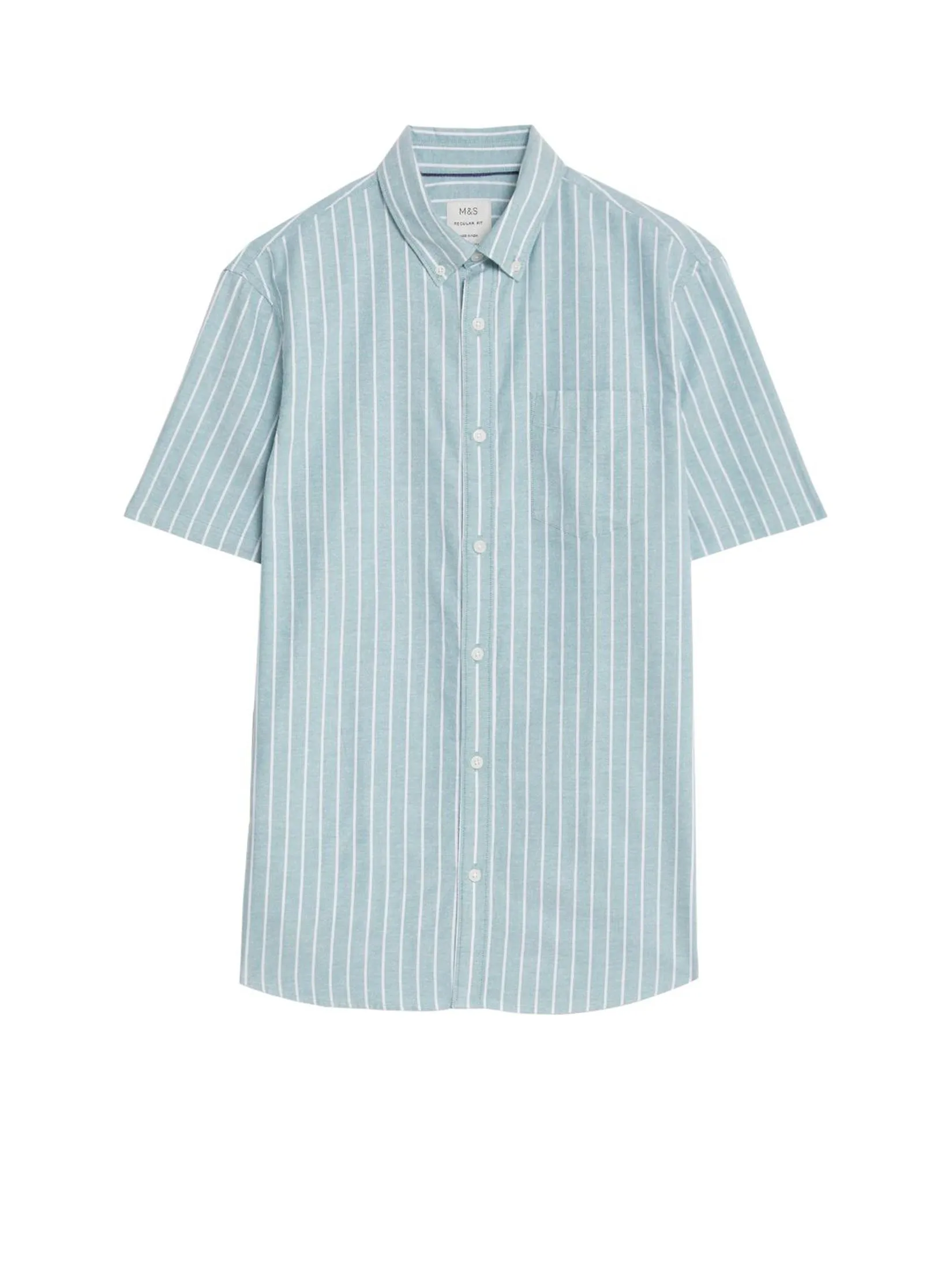 MARKS & SPENCER Men Shirt Pure Cotton Striped Oxford J4_Green Mix