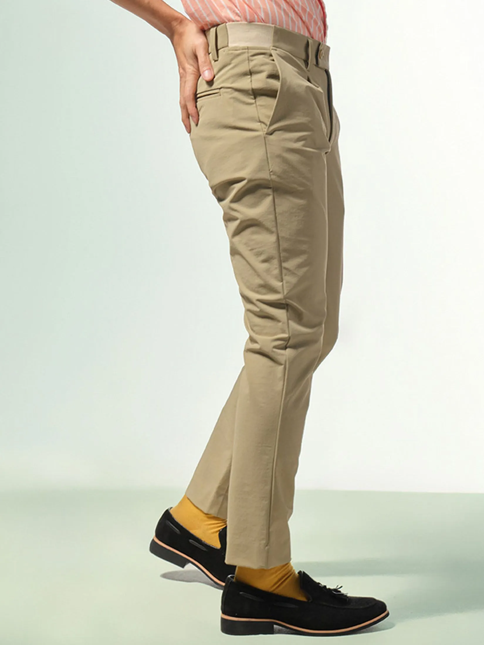 ERA-WON Men's  Cropped Skinny pants Golf fabric  Khaki