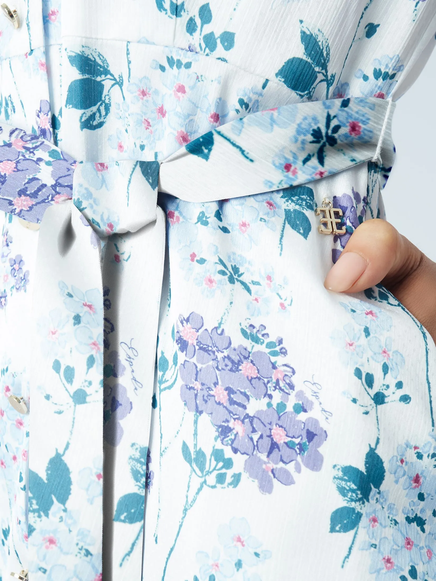 ESPADA Lapel Collar Floral Print Dress