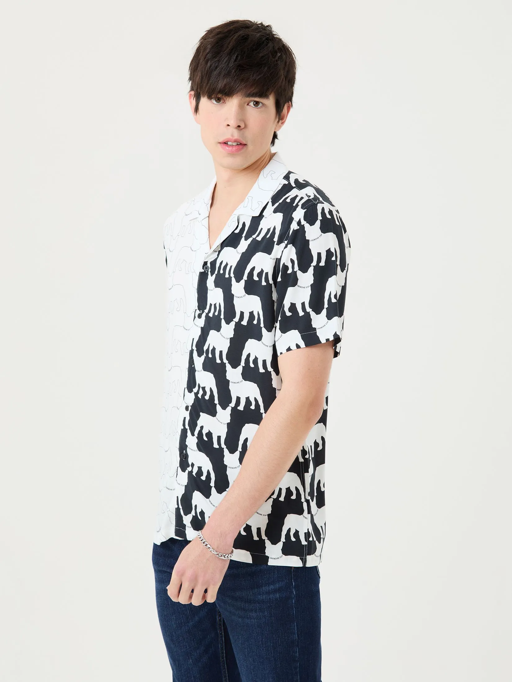 ESP Frenchie Eazy Hawaiian Shirt Men Black White