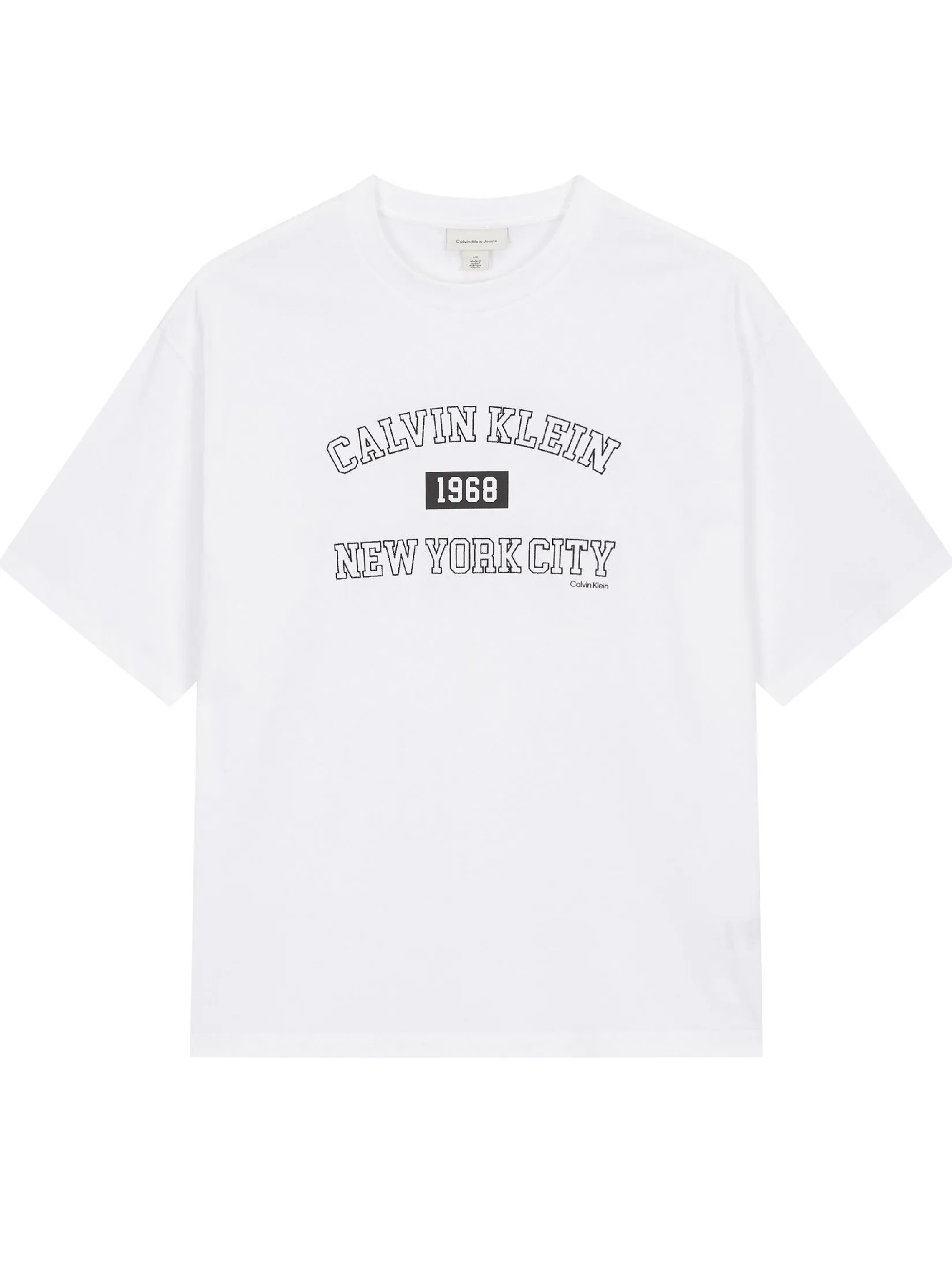CALVIN KLEIN Men's Relaxed Fit New York Varsity Logo Short Sleeve T-Shirt White