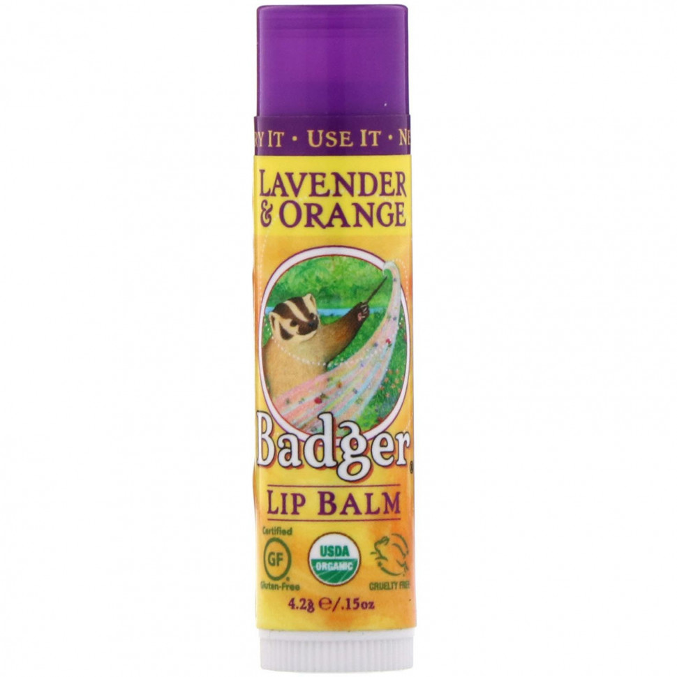 Badger Company, Бальзам для губ, лаванда и апельсин, 0,15 унции (4,2 г) - WSB-33164-Без запаха