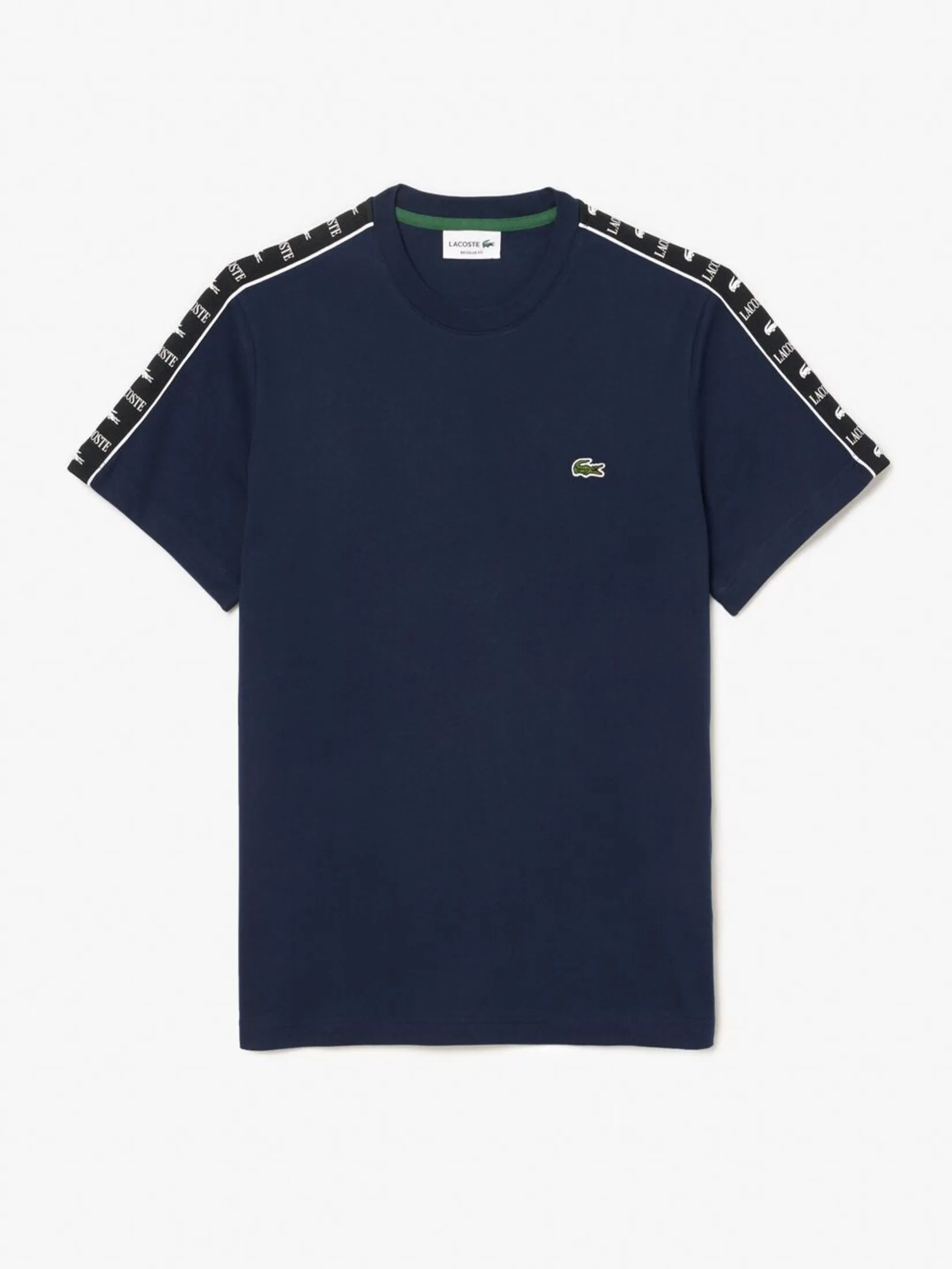 LACOSTE Logo Stripe Cotton T-shirt Blue