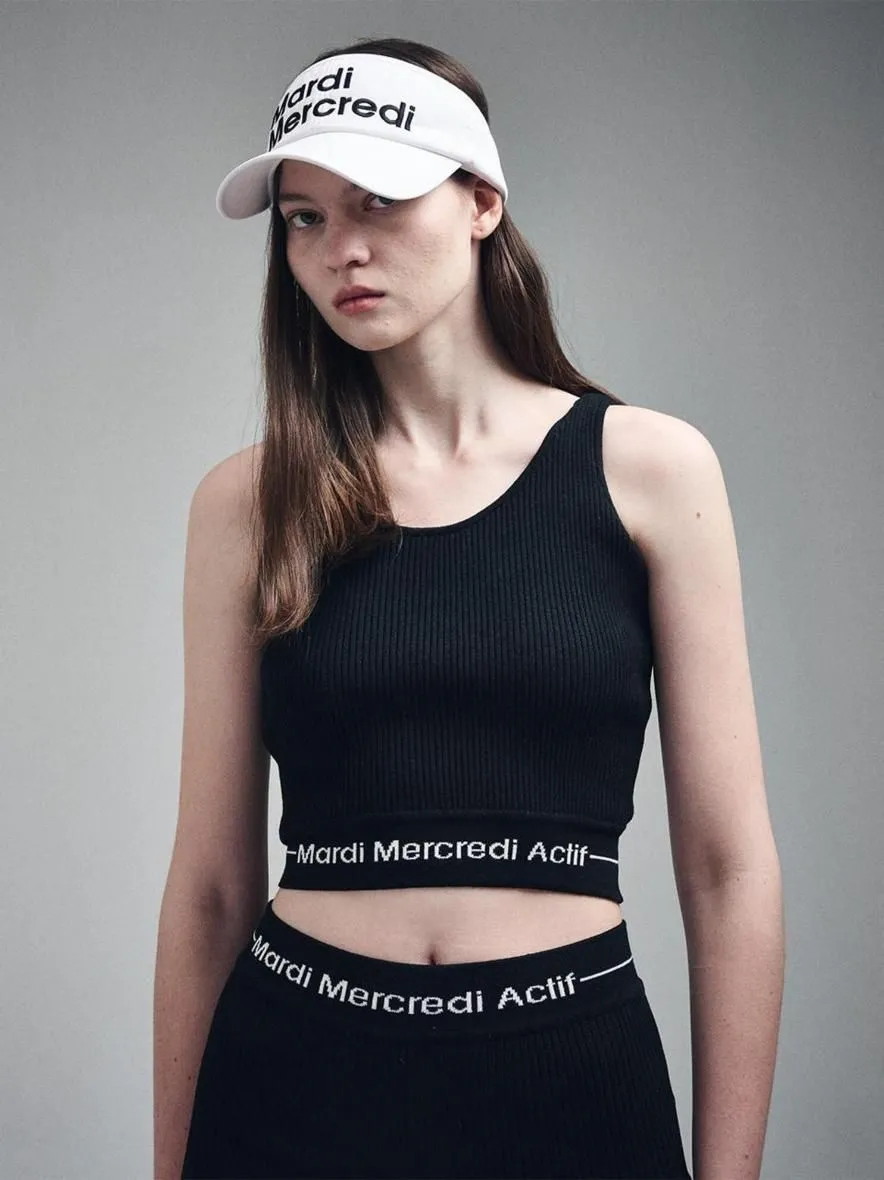 MARDI MERCREDI ACTIF Sleeveless Knit Tank Top Logo Jacquard Band Black Ivory F
