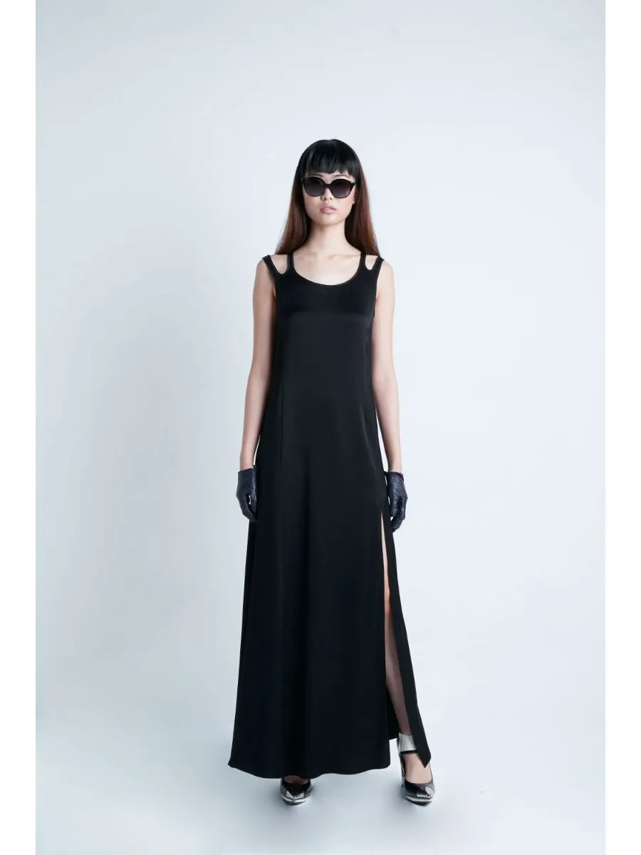 SENADA WOMEN CUTOUT BLACK SLEEVELESS MAXI DRESS