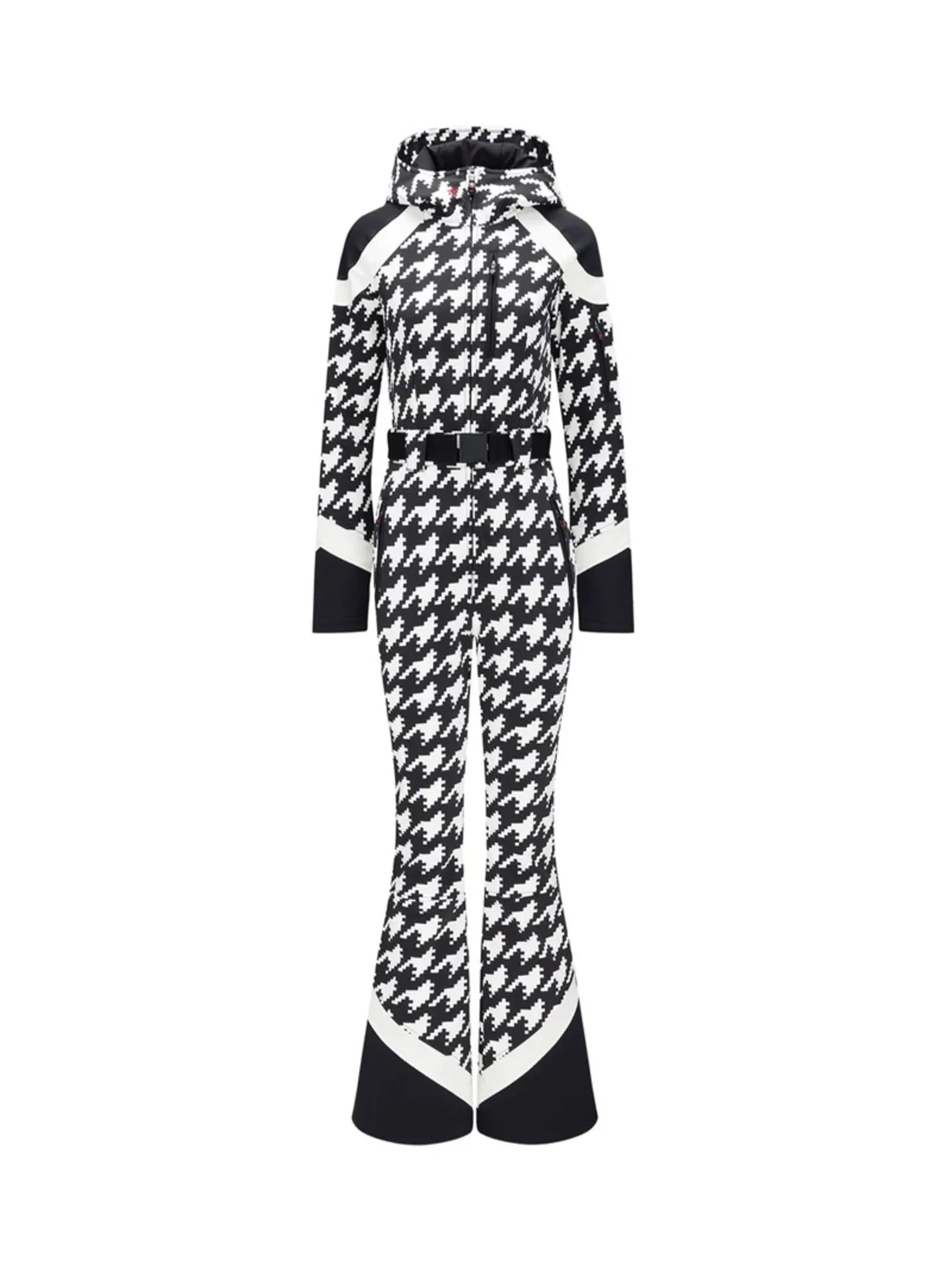 PERFECT MOMENT STAR SUIT SKI ONE PIECE HOUNDSTOOTH IN BLACK AND SNOW WHITE