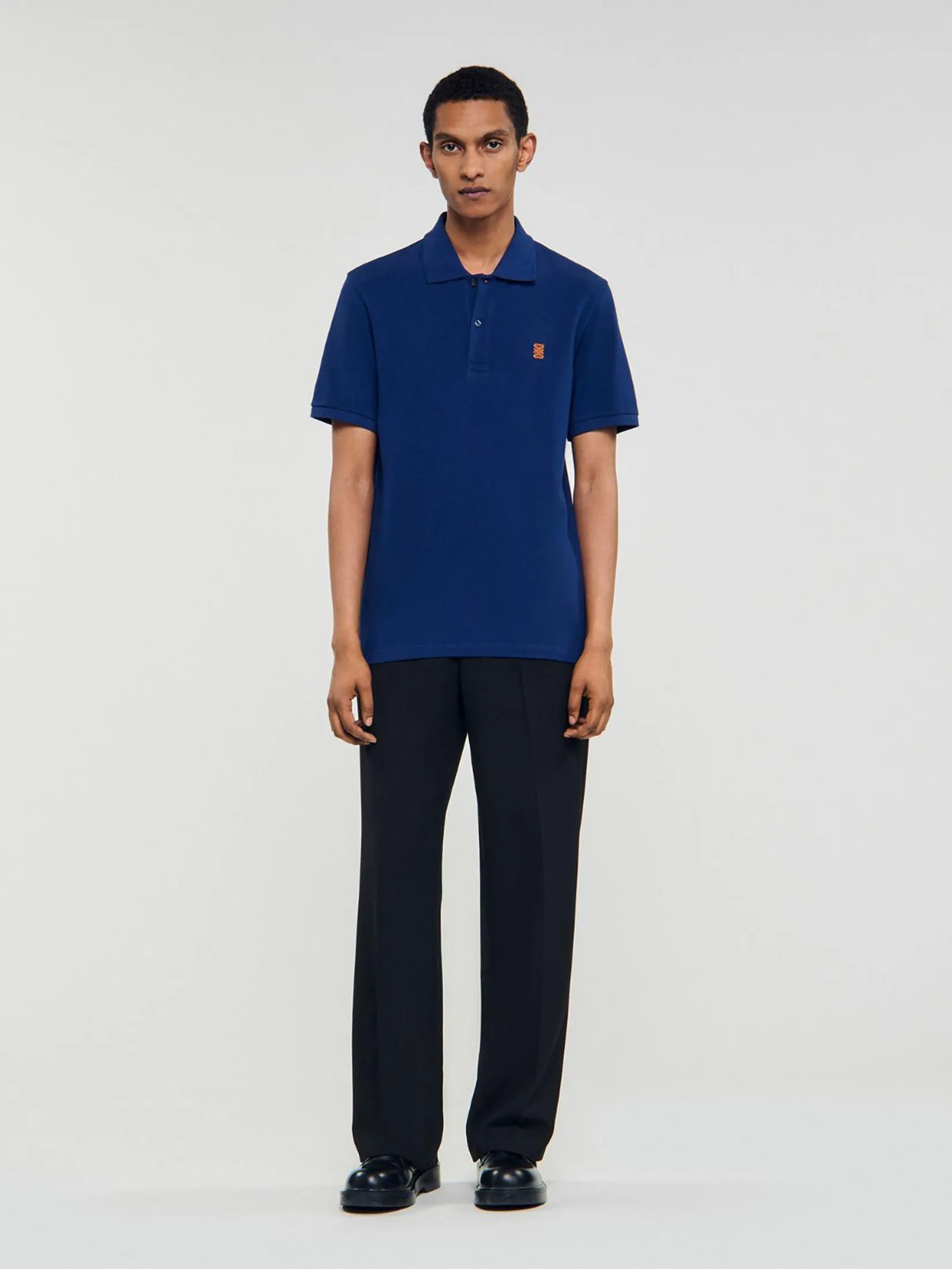 SANDRO Polo Shirt With Leather Logo