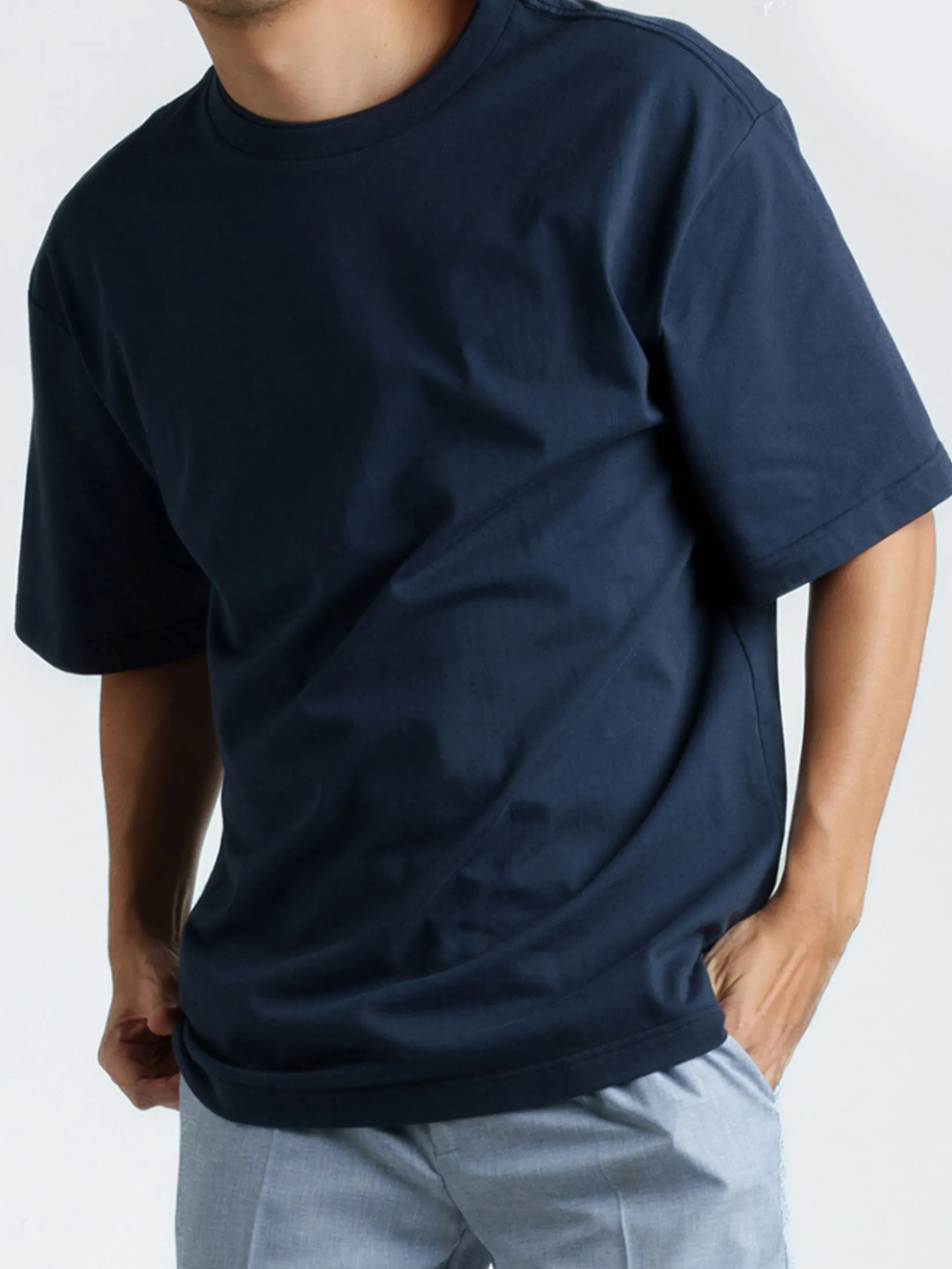 ERA-WON Men s Oversized T-Shirt Short Sleeves Navy