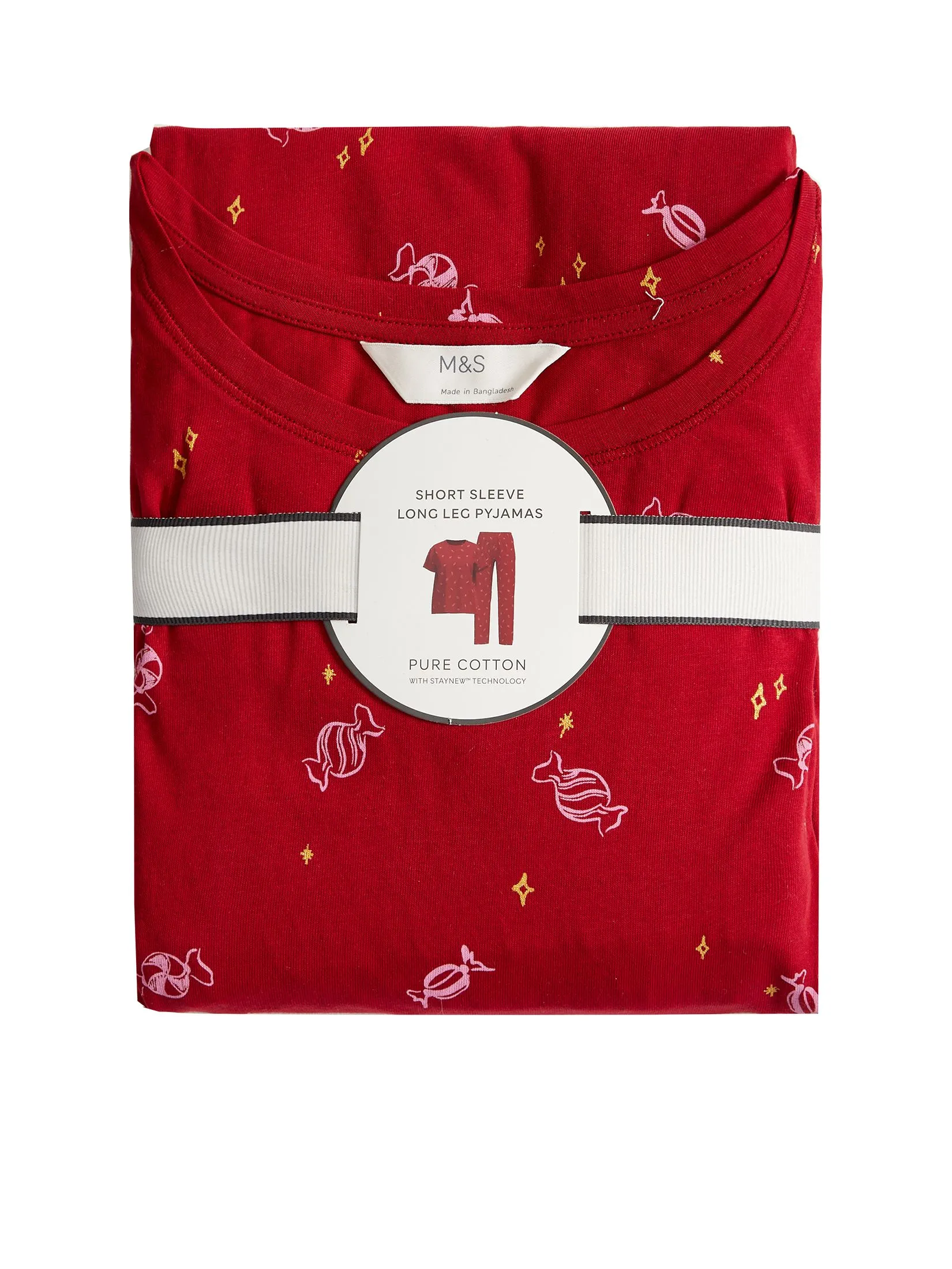 MARKS & SPENCER Women Pyjama Set Pure Cotton Printed Fire Brick