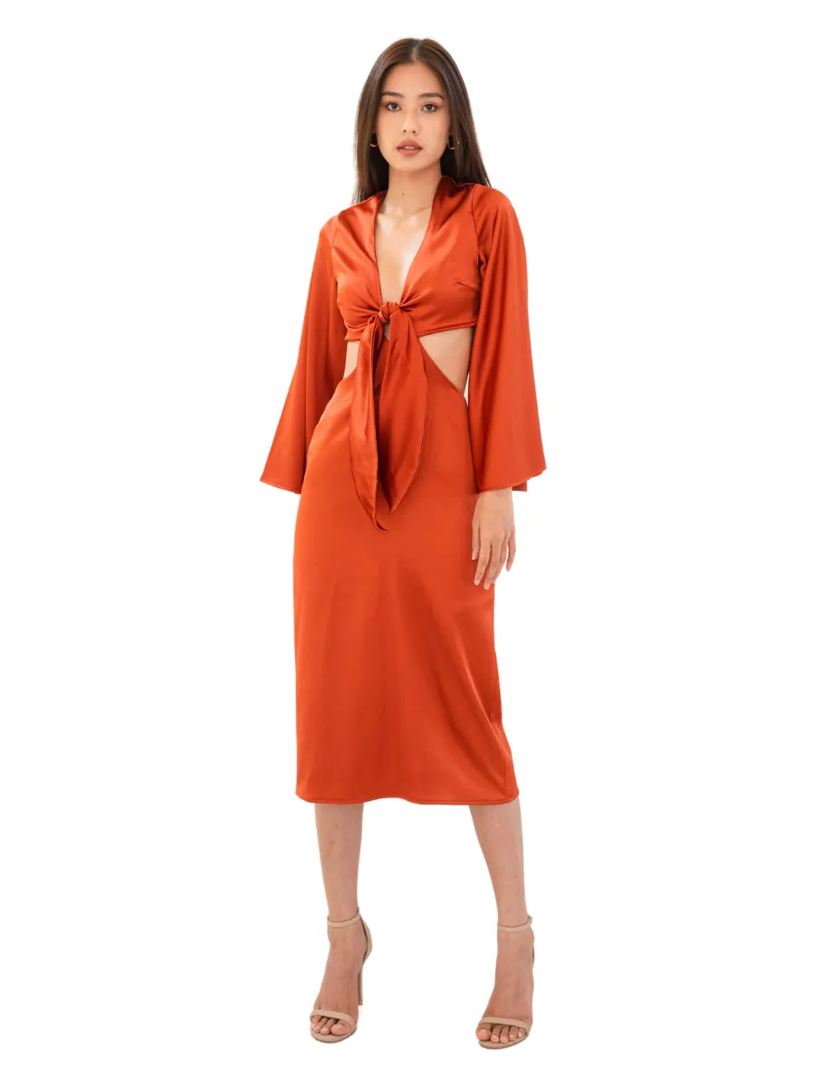 ROSE THE LABEL Orange susan satin dress