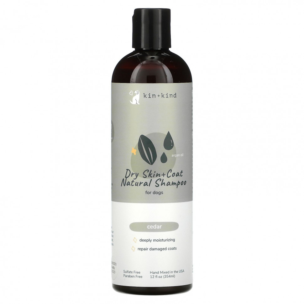 Kin+Kind, Dry Skin + Coat Natural,натуральный шампунь для собак, кедр, 354 мл (12 жидк. унций)