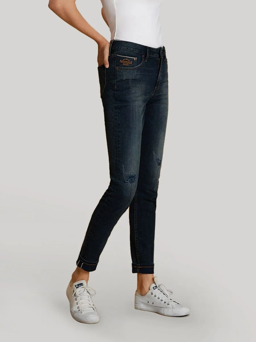 MC JEANS Dave Jeans Red Sew Selvedge MASZ075 Navy Blue Size - 27 US