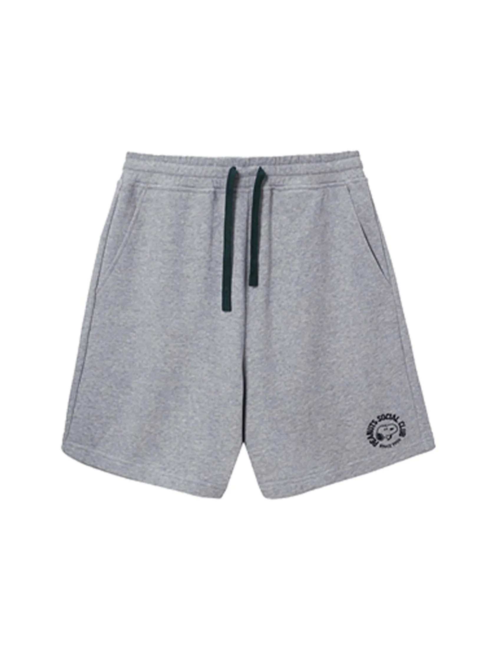 GIORDANO Men's Relaxed French Terry Drawstring Shorts (Snoopy) Heather Grey